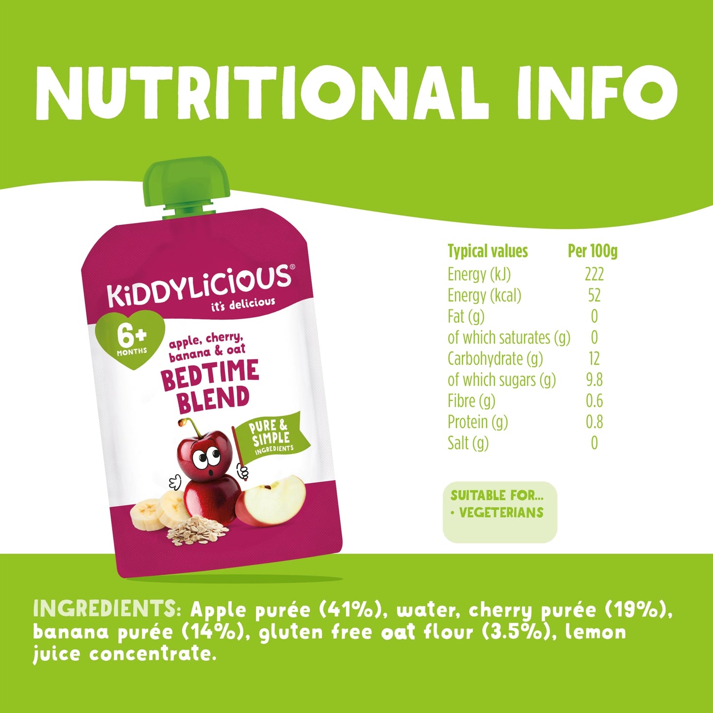 Kiddylicious Apple, Cherry, Banana & Oat Bedtime Blend 100g — image 3