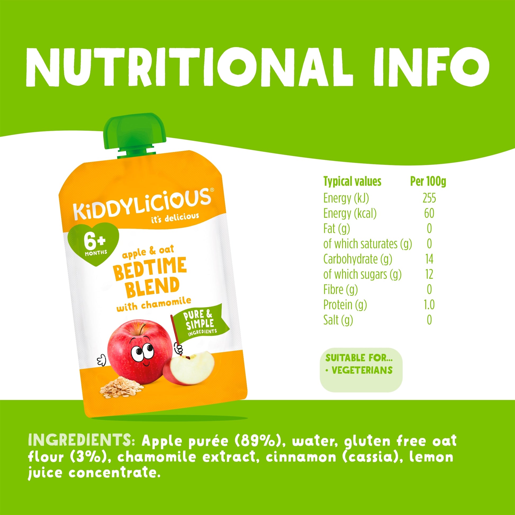 Kiddylicious Apple & Oat Bedtime Blend with Chamomile 6+ Months 100g — image 3