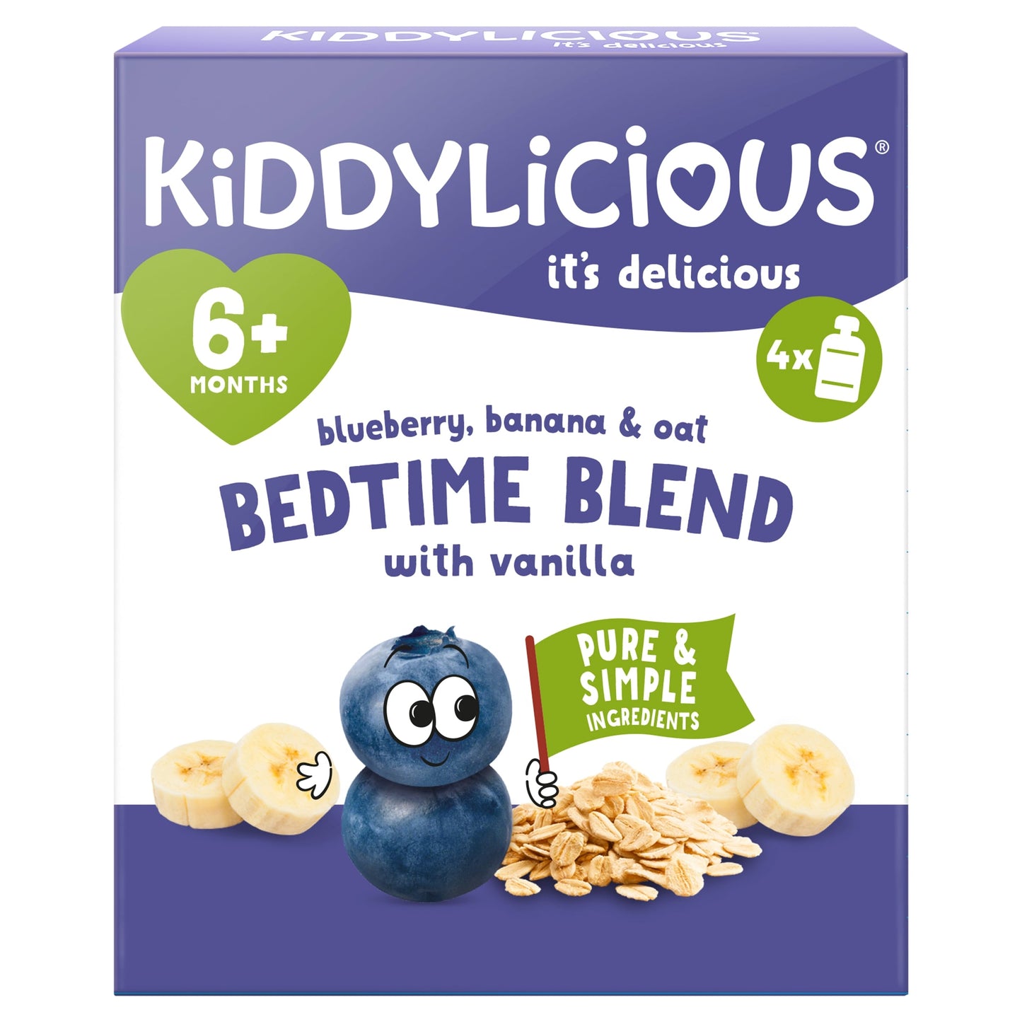 Kiddylicious Bedtime Blend Blueberry Banana & Oat Pouches 4x100g — image 1