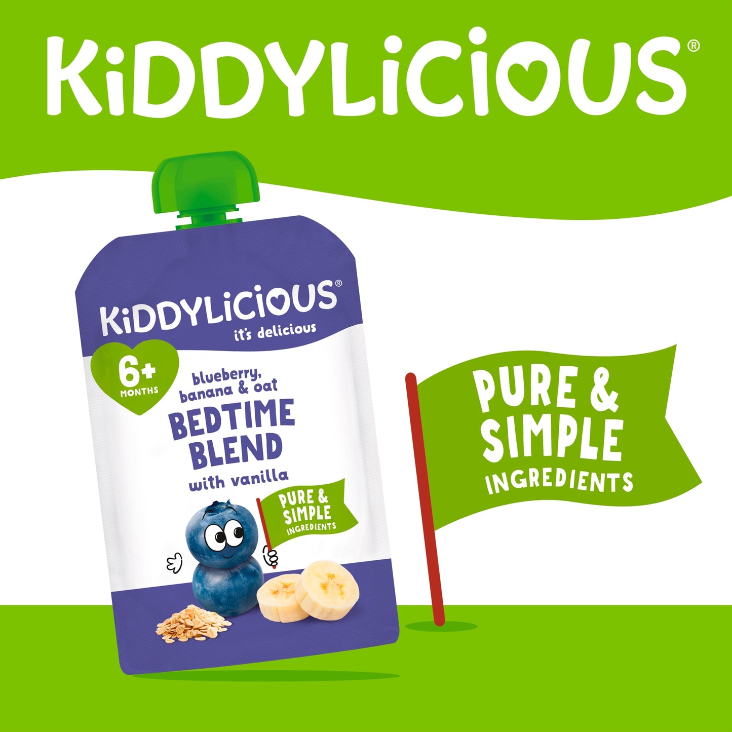 Kiddylicious Bedtime Blend Blueberry Banana & Oat Pouches 4x100g — image 2