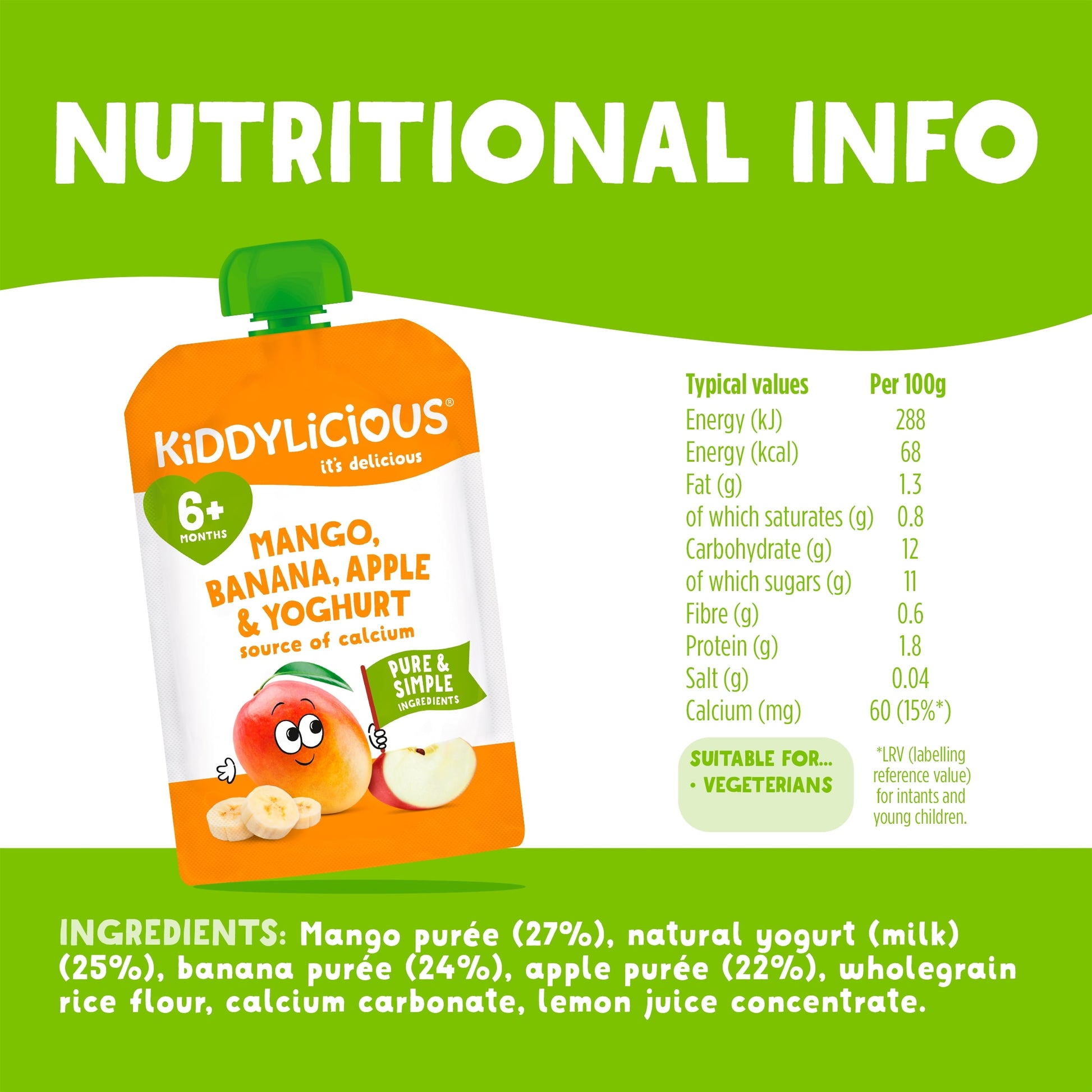 Kiddylicious Mango, Banana, Apple & Yoghurt Pouch 100g — image 3