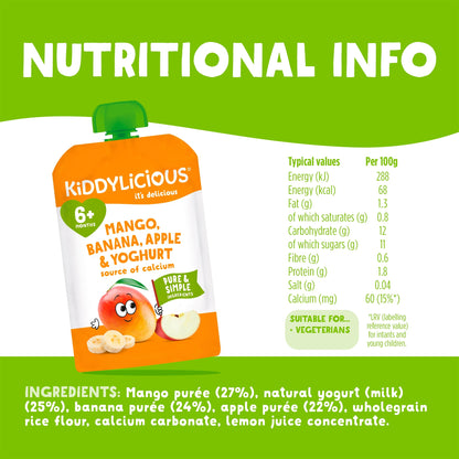 Kiddylicious Mango, Banana, Apple & Yoghurt Pouch 100g — image 3