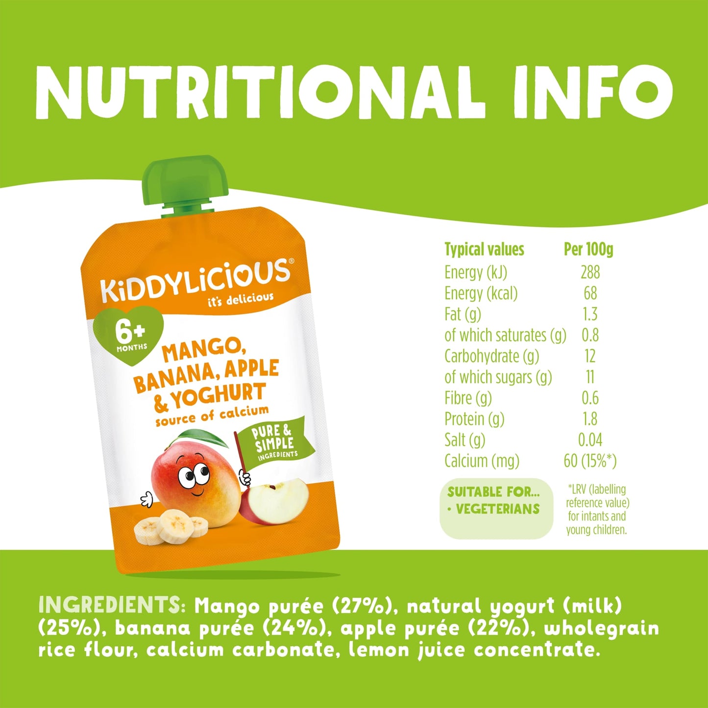 Kiddylicious Mango, Banana, Apple & Yoghurt Pouch 4x100g — image 3