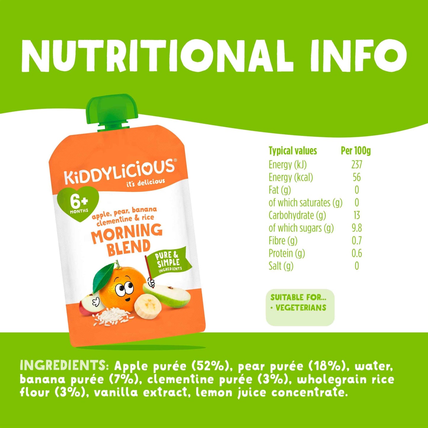 KIDDYLICIOUS Morning Blend Apple, Pear, Banana, Clementine And Rice