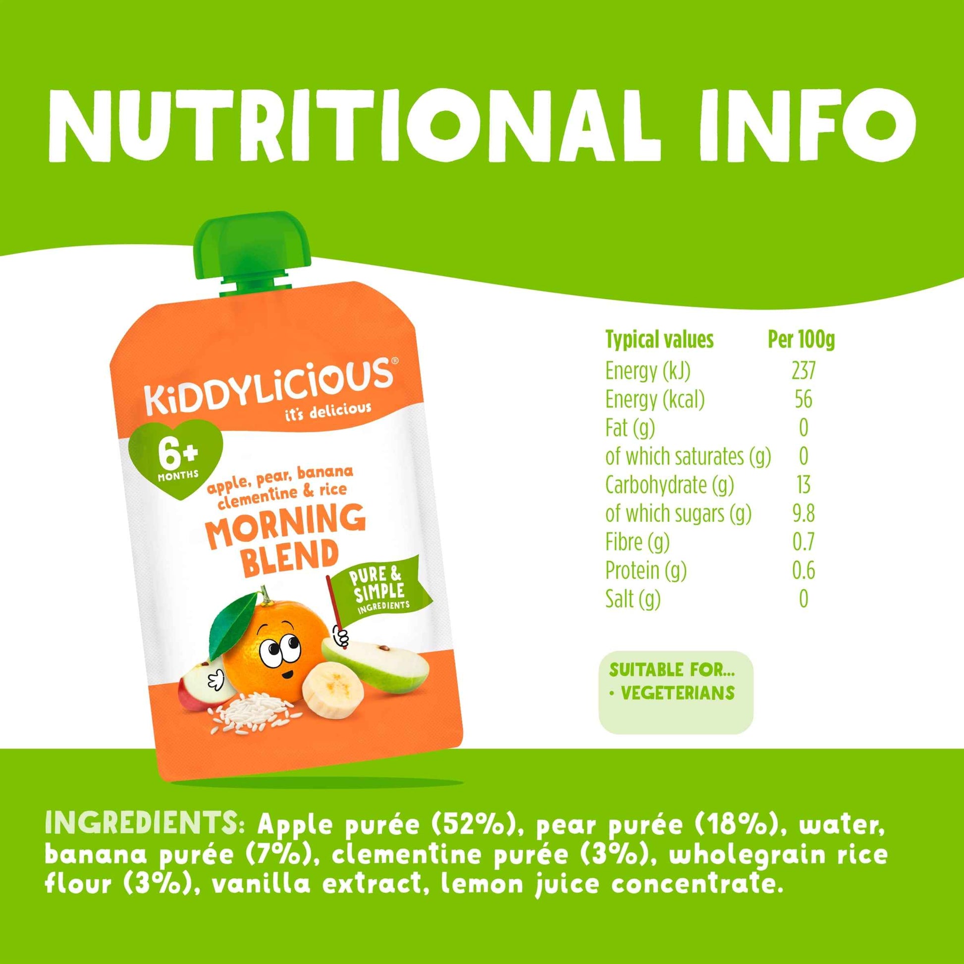 KIDDYLICIOUS Morning Blend Apple, Pear, Banana, Clementine And Rice