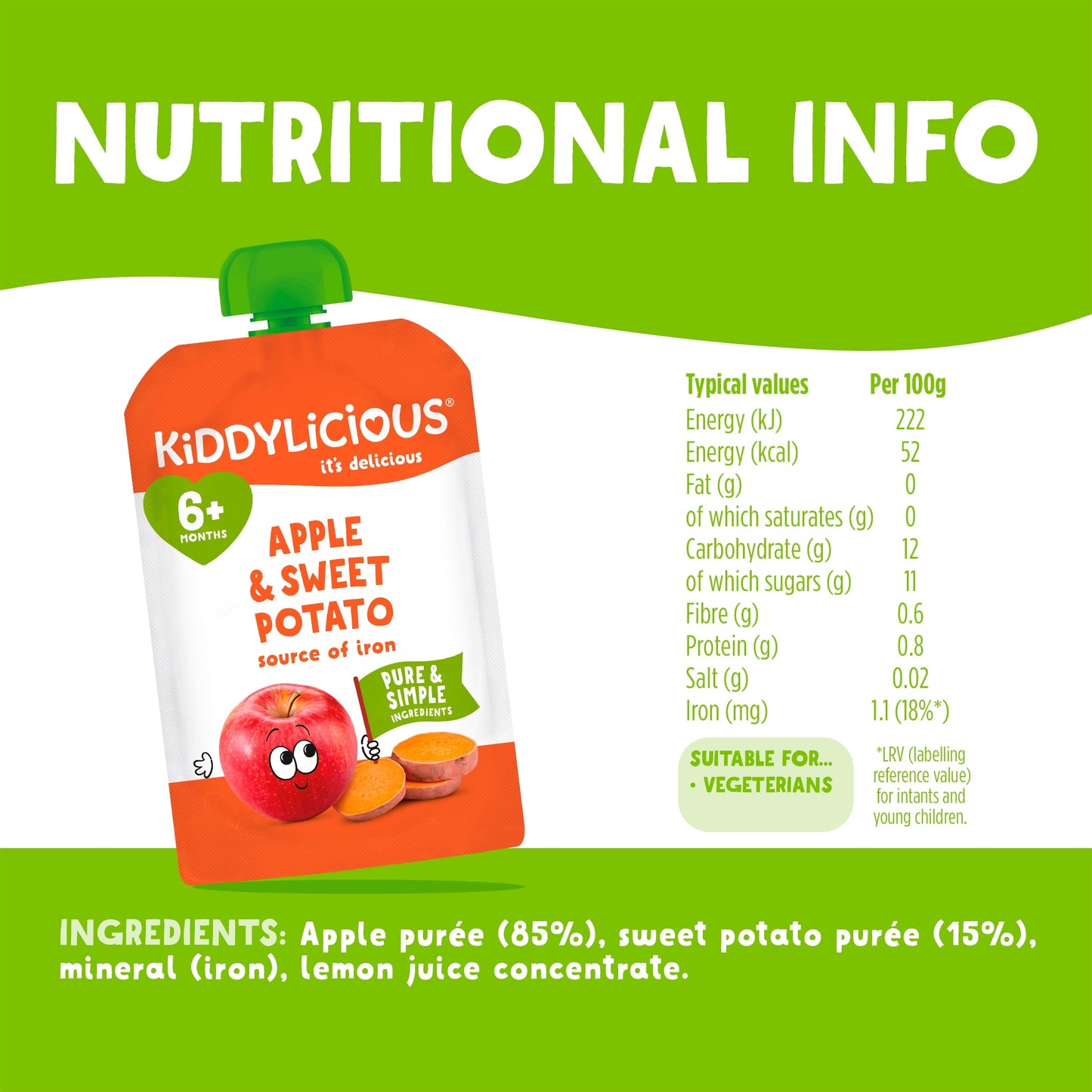 Kiddylicious Pouches Apple & Sweet Potato 6m+ 100g — image 3