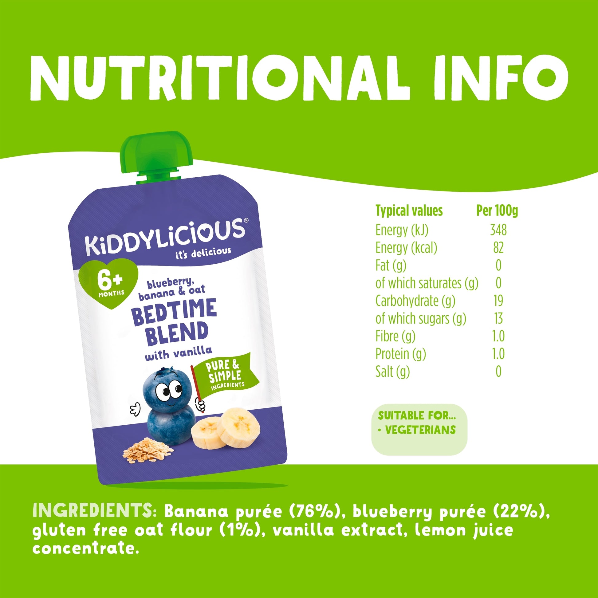 Kiddylicious Pouches Bedtime Blend Blueberry, Banana & Oat 6m+ 100g — image 3