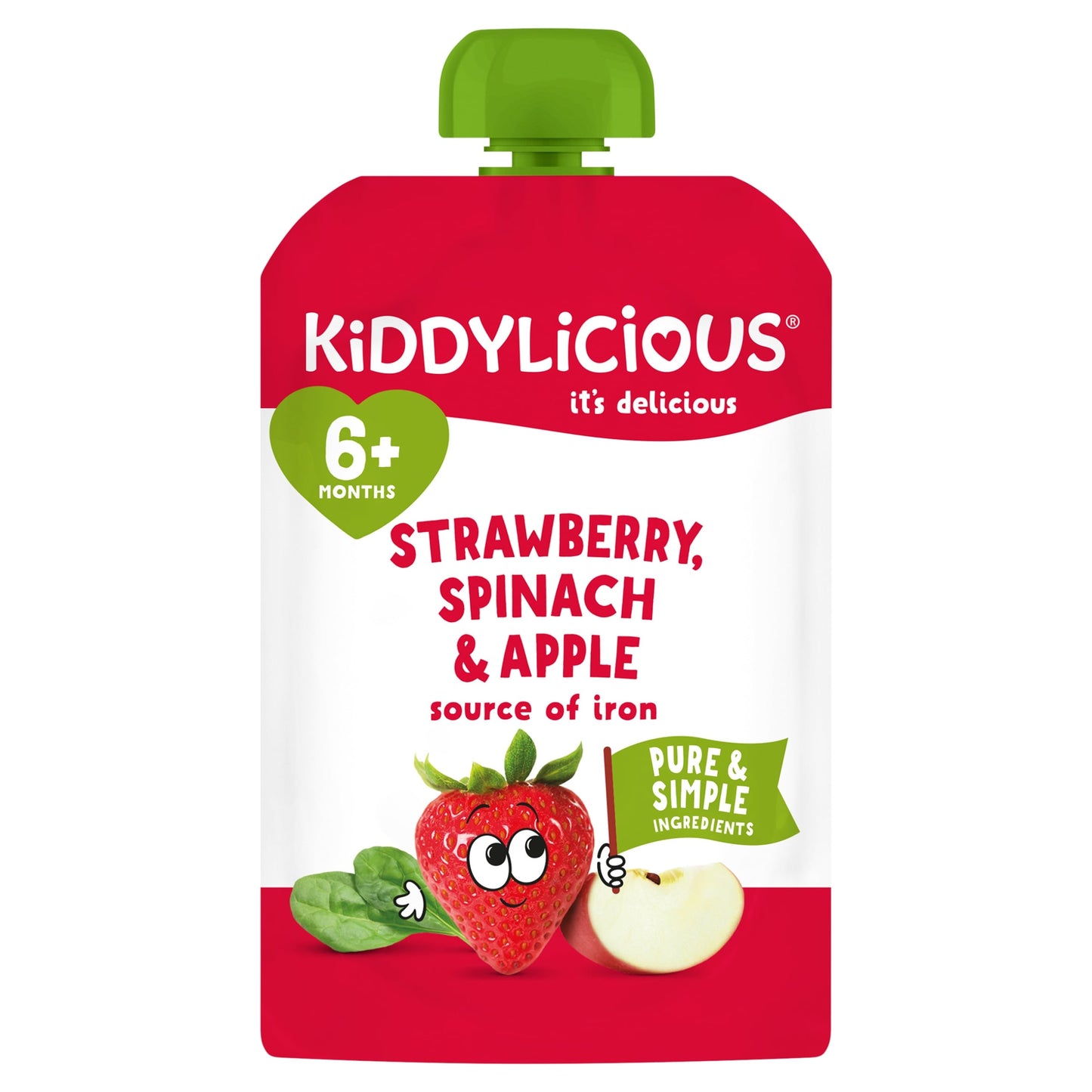 Kiddylicious Pouches Strawberry, Apple & Spinach 6m+ 100g — image 1