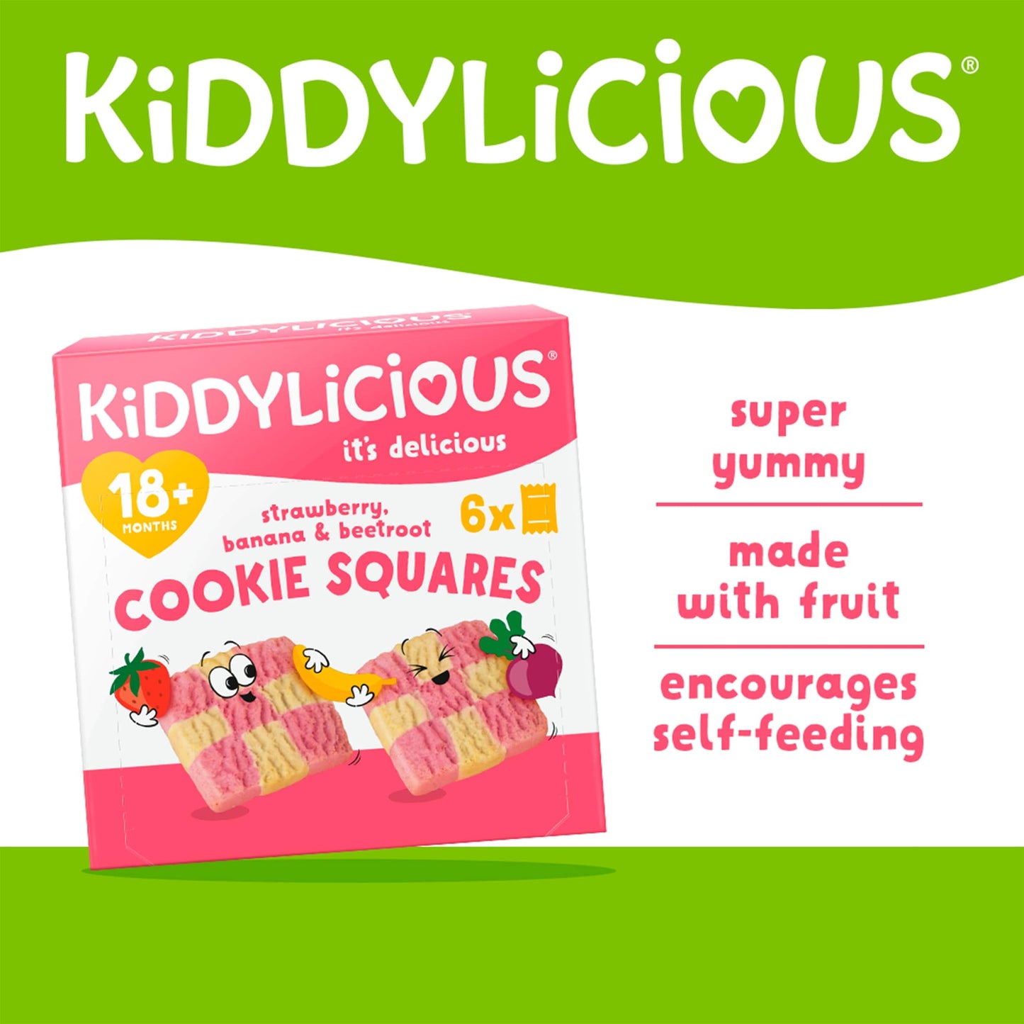 Kiddylicious Strawberry, Banana & Beetroot Cookie Squares 6x24g — image 2