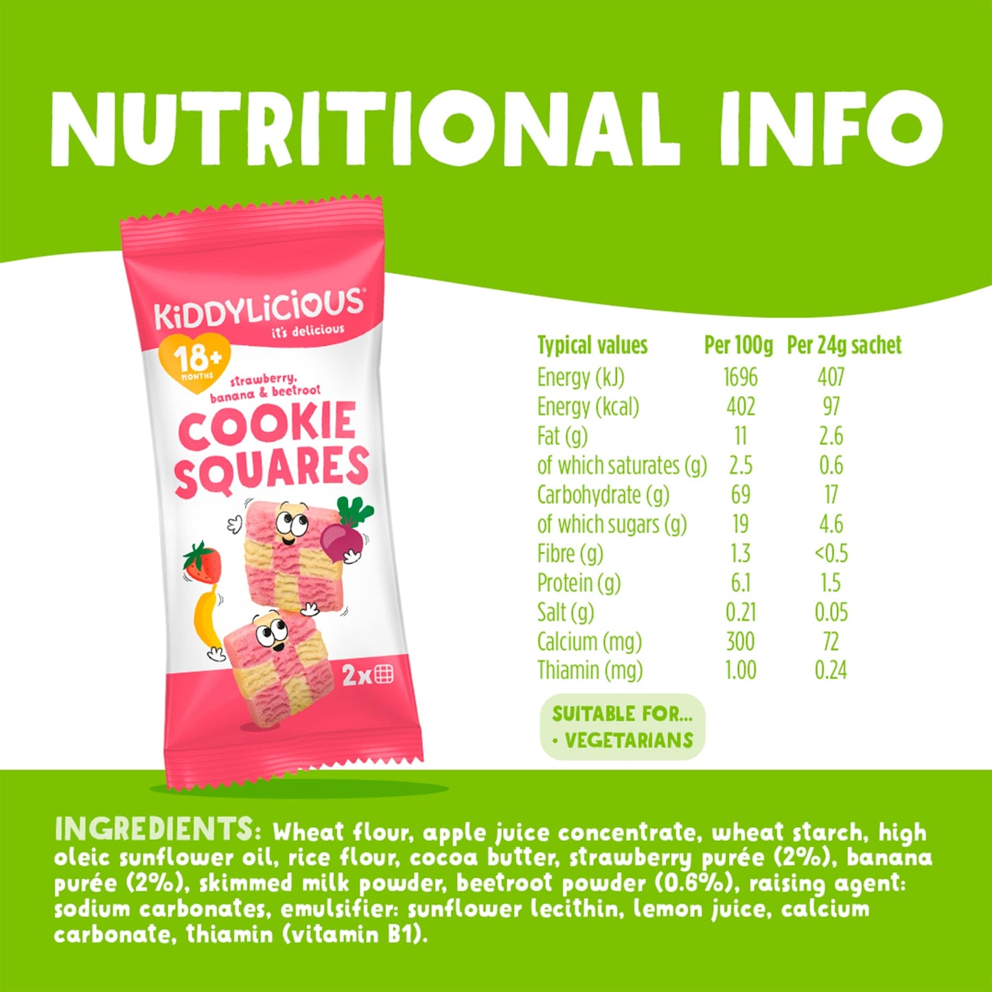 Kiddylicious Strawberry, Banana & Beetroot Cookie Squares 6x24g — image 3