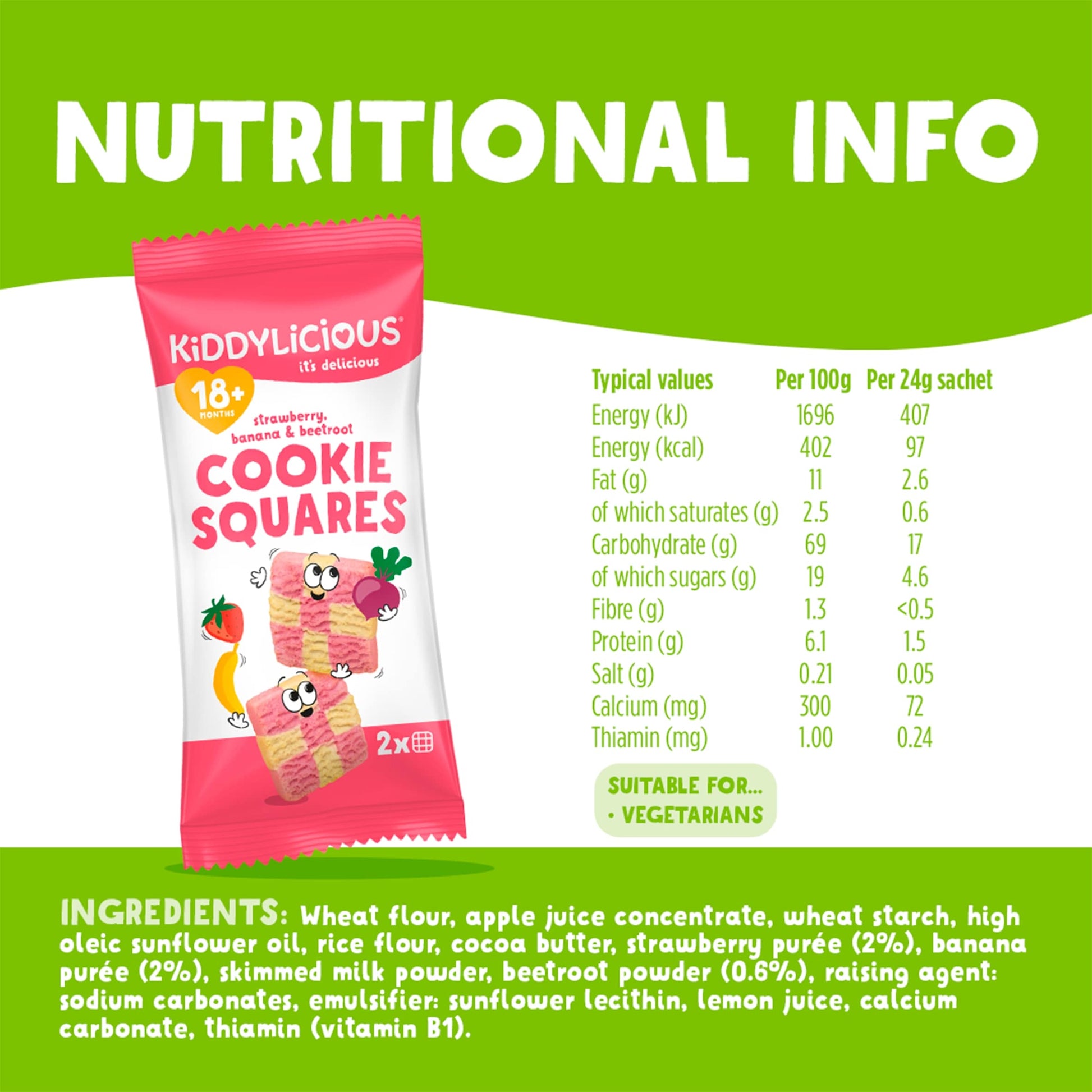 Kiddylicious Strawberry, Banana & Beetroot Cookie Squares 6x24g — image 3