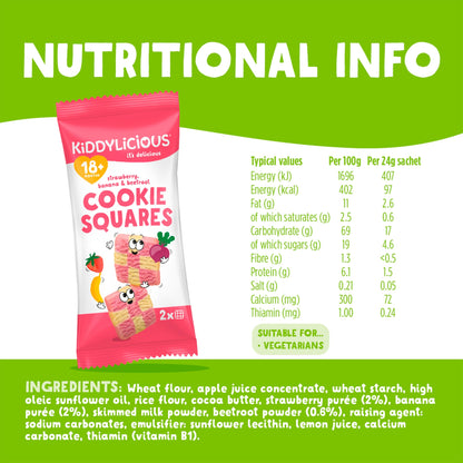 Kiddylicious Strawberry, Banana & Beetroot Cookie Squares 6x24g — image 3