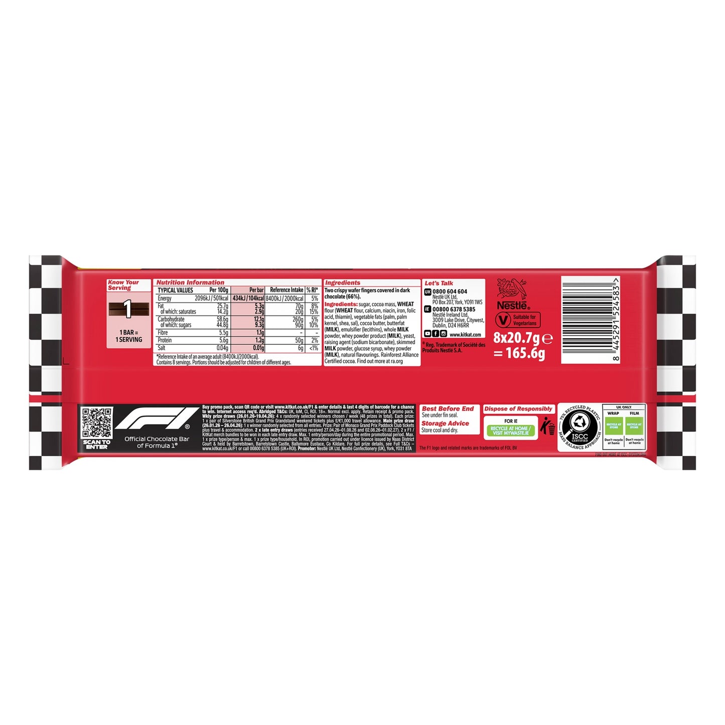 KitKat 2 Finger Dark Chocolate Biscuit Bar 8 Pack Multipack 165.6g — image 3