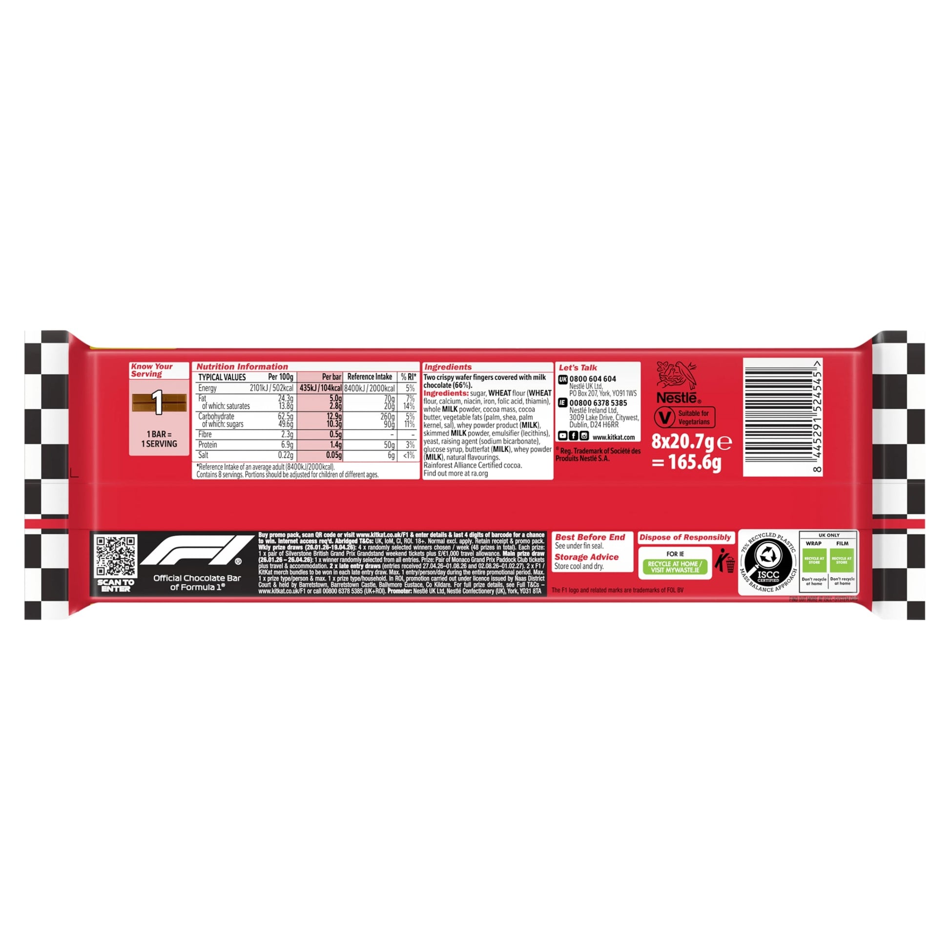 KitKat 2 Finger Milk Chocolate Biscuit Bars 8 Pack Multipack 165.6g — image 2