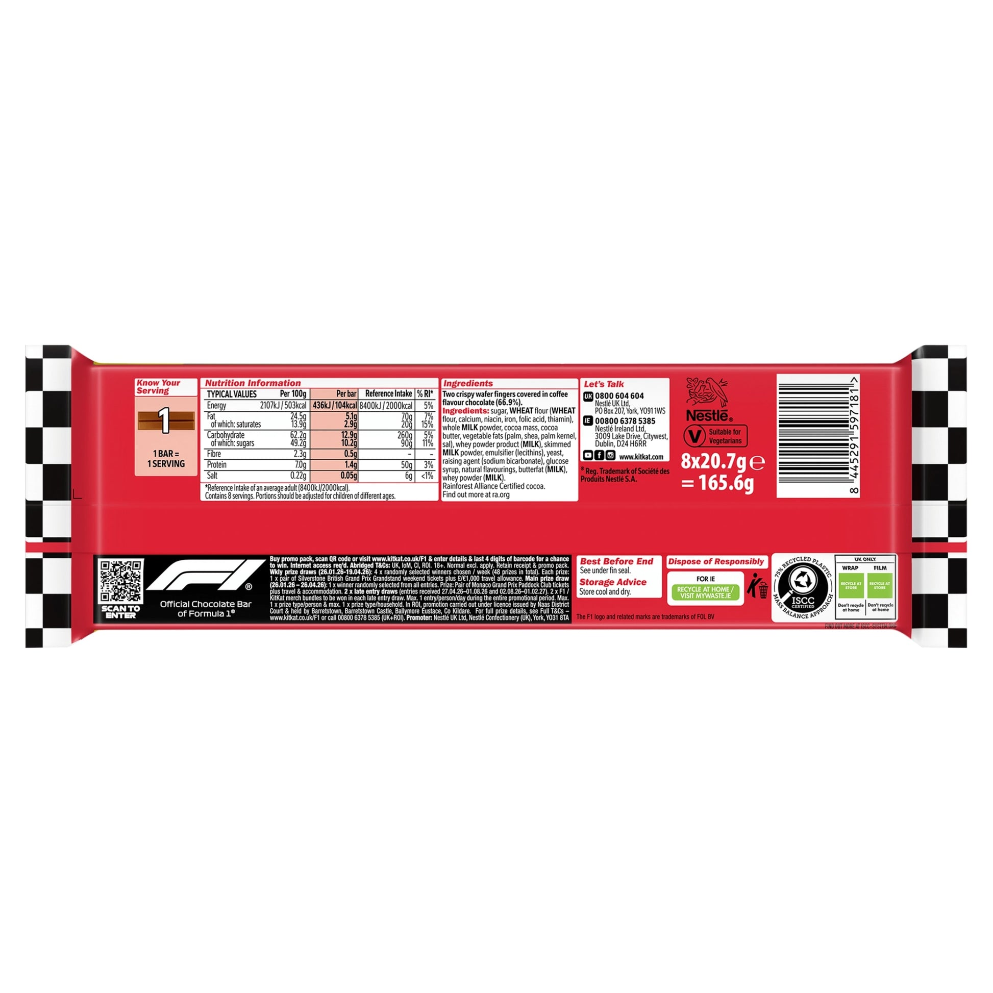 KitKat 2 Finger Mocha Flavour Chocolate Biscuit Bars 8 Pack Multipack 165.6g — image 2