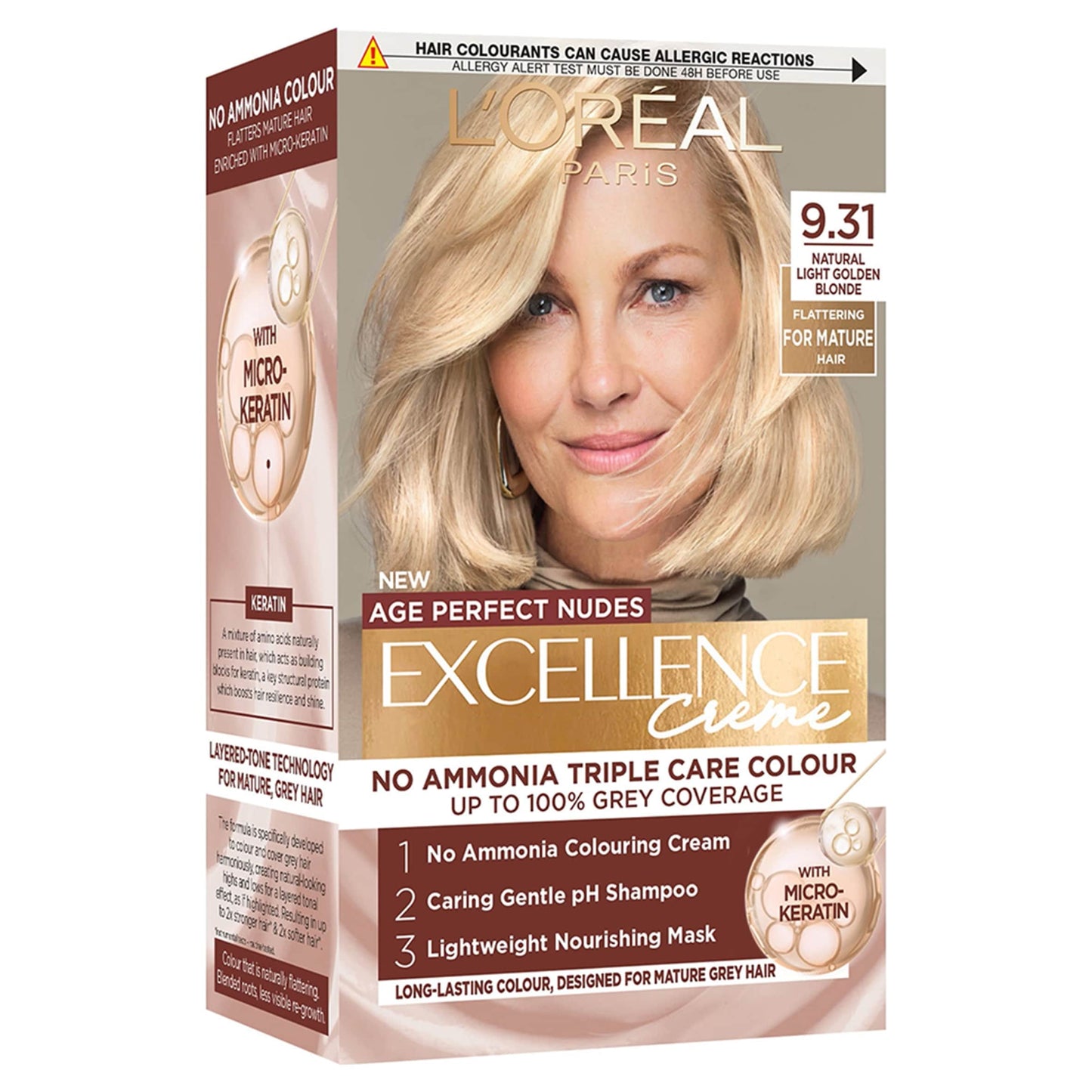 L'Oreal Excellence Age Perfect Nudes 9.31 NATURAL LIGHTGOLDEN BLONDE Permanent Hair Dye — image 1