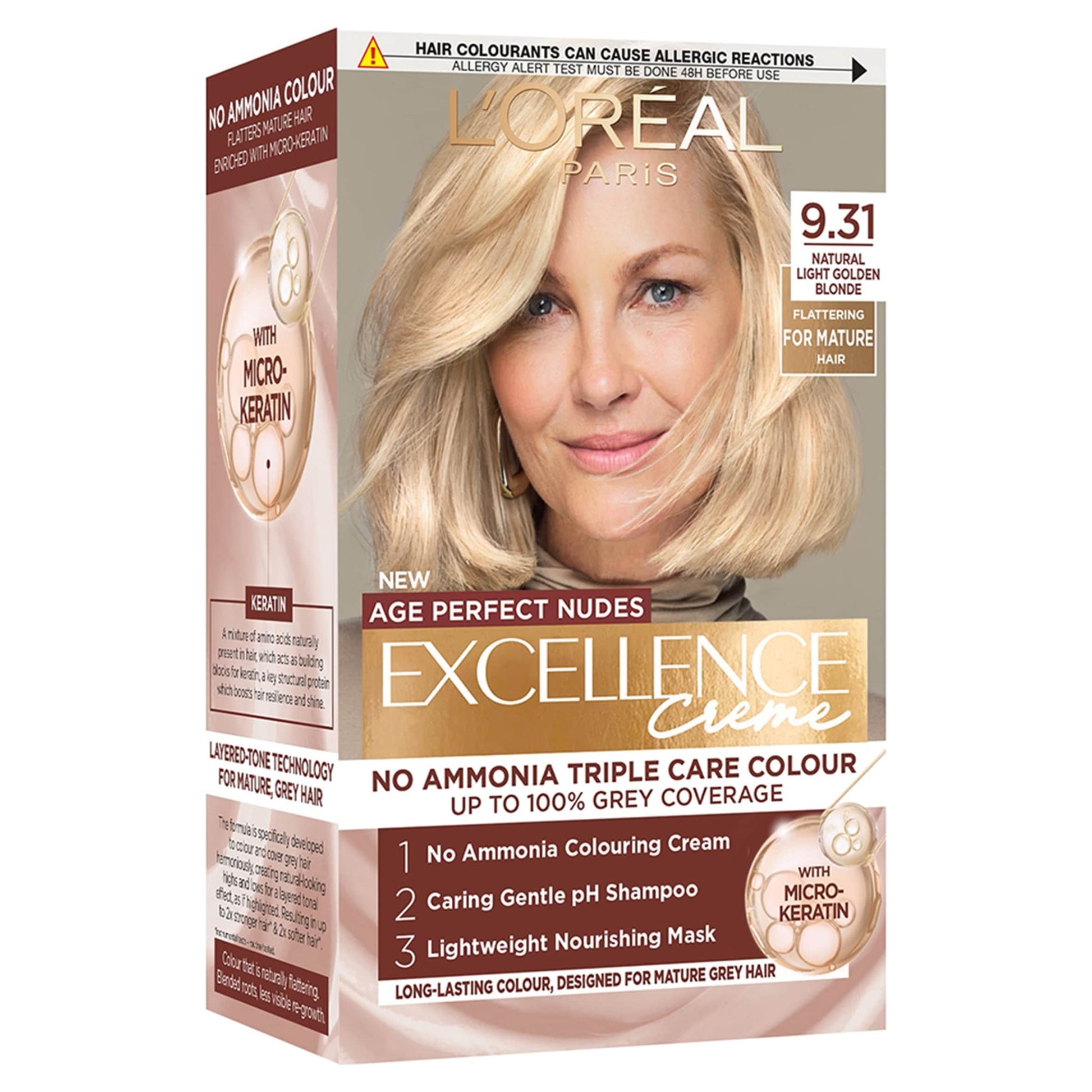 L'Oreal Excellence Age Perfect Nudes 9.31 NATURAL LIGHTGOLDEN BLONDE Permanent Hair Dye — image 1