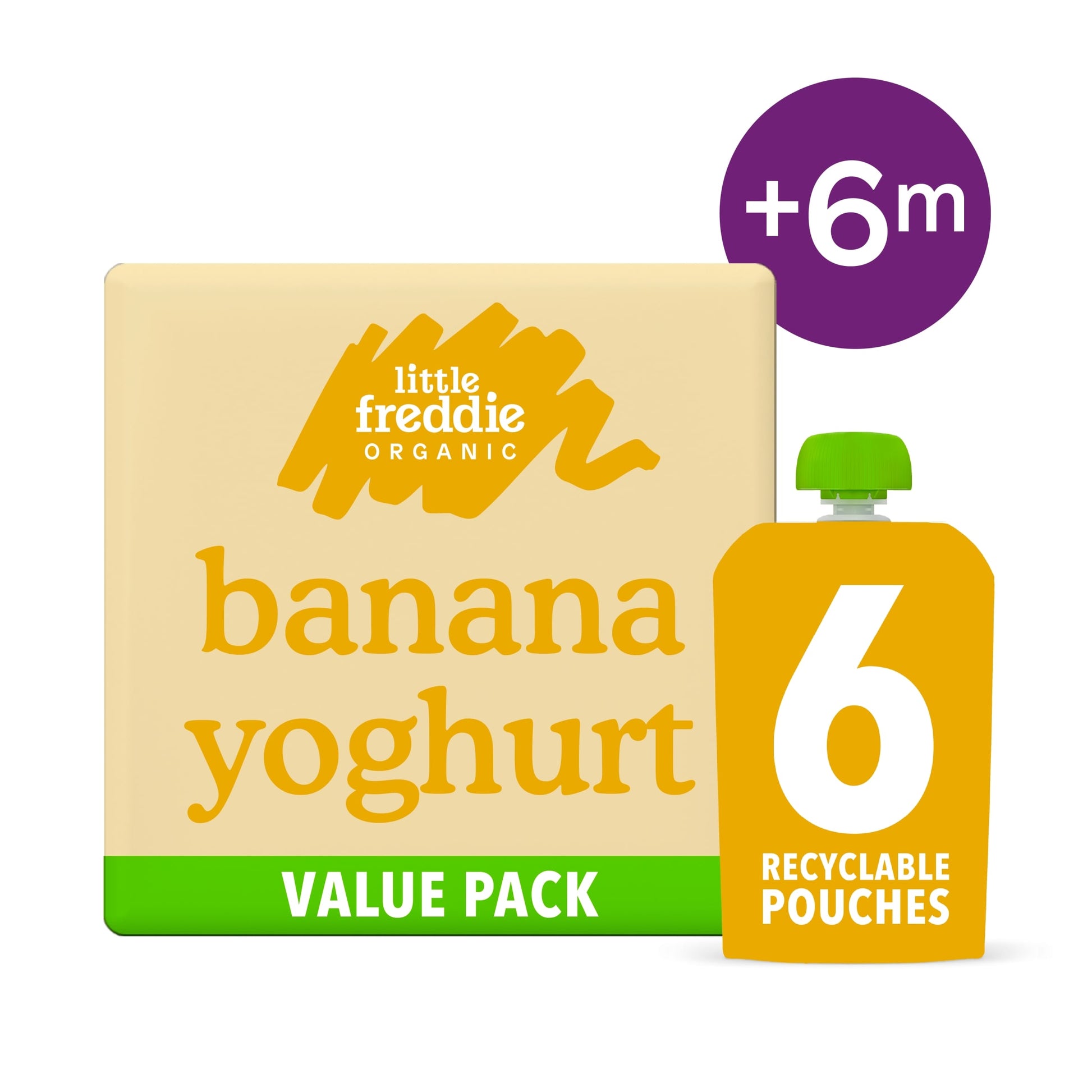 Little Freddie Organic Banana Greek Style Yoghurt Baby Food Pouch Multipack 6+ Months 6 x 100g — image 1