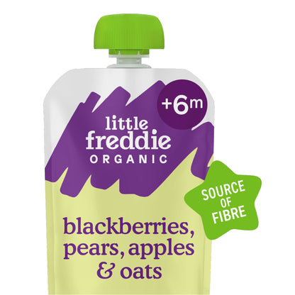 Little Freddie Organic Blackberries, Pears, Apples & Oats Baby Food Pouch 6+ Months 100g — image 1