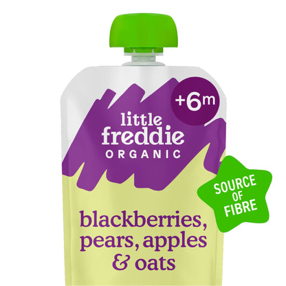 Little Freddie Organic Blackberries, Pears, Apples & Oats Baby Food Pouch 6+ Months 100g — image 2