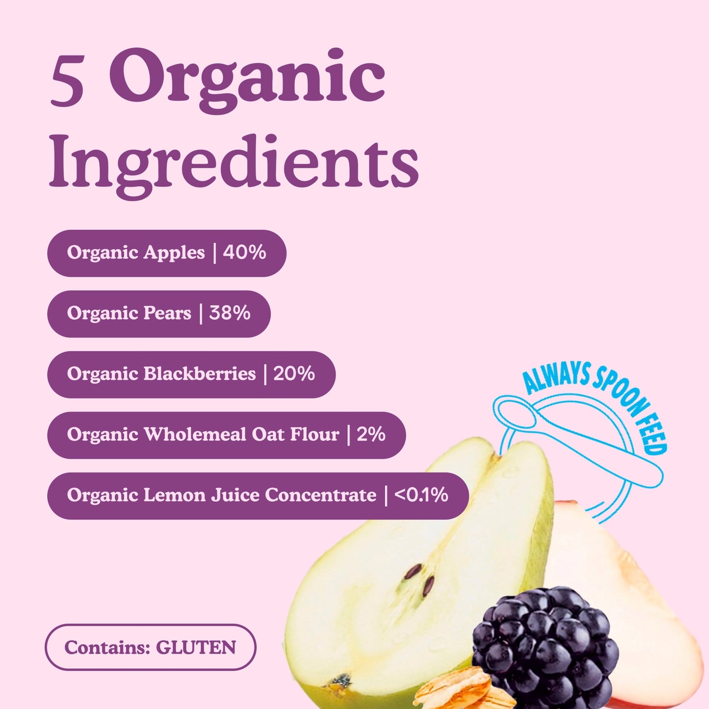 Little Freddie Organic Blackberries, Pears, Apples & Oats Baby Food Pouch 6+ Months 100g — image 3