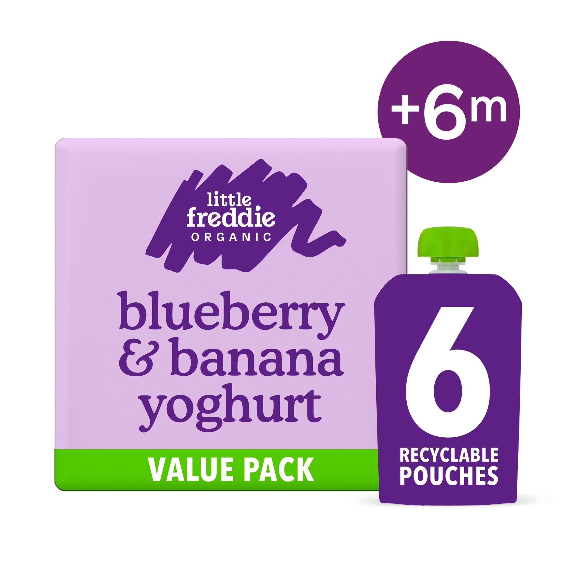 Little Freddie Organic Blueberry & Banana Yoghurt Baby Food Pouch Multipack 6+ Months 6 x 100g — image 1