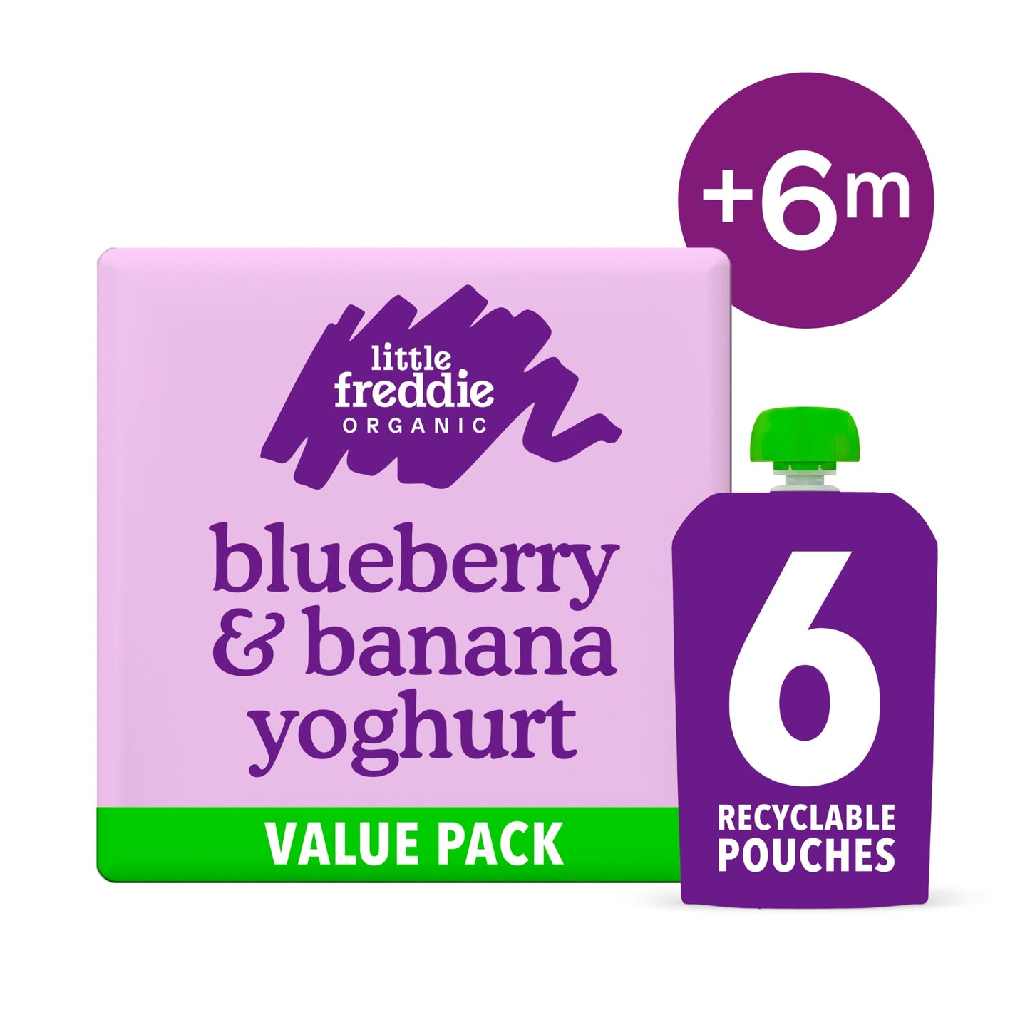 Little Freddie Organic Blueberry & Banana Yoghurt Baby Food Pouch Multipack 6+ Months 6 x 100g — image 2