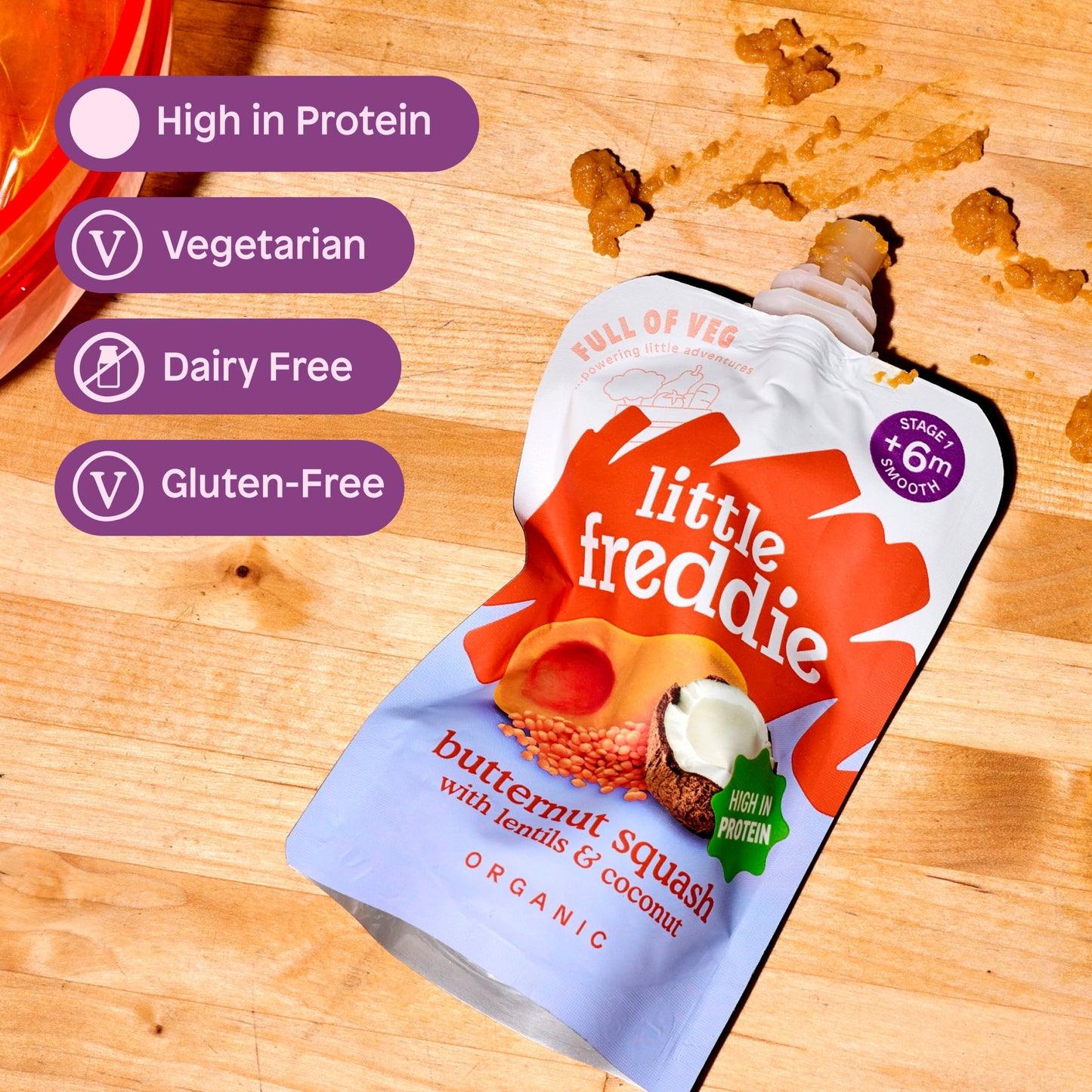 Little Freddie Organic Butternut Squash with Lentils & Coconut Baby Food Pouch +6Months 100g — image 5