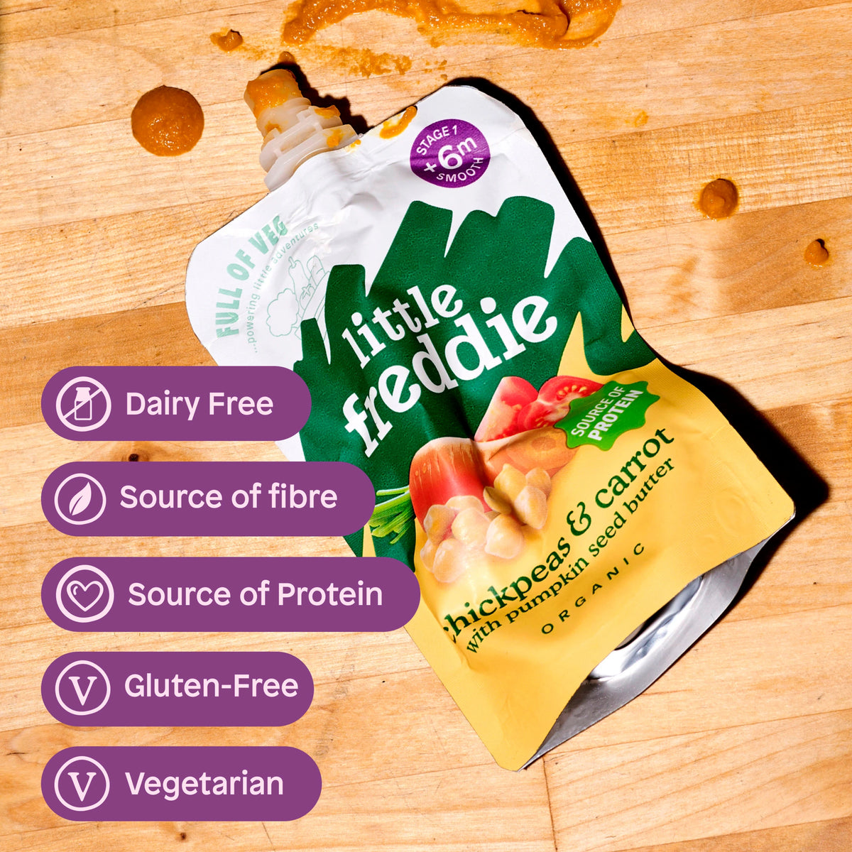 Little Freddie Organic Carrot, Chickpea & Tomato Baby Food 6m+ 100g — image 5