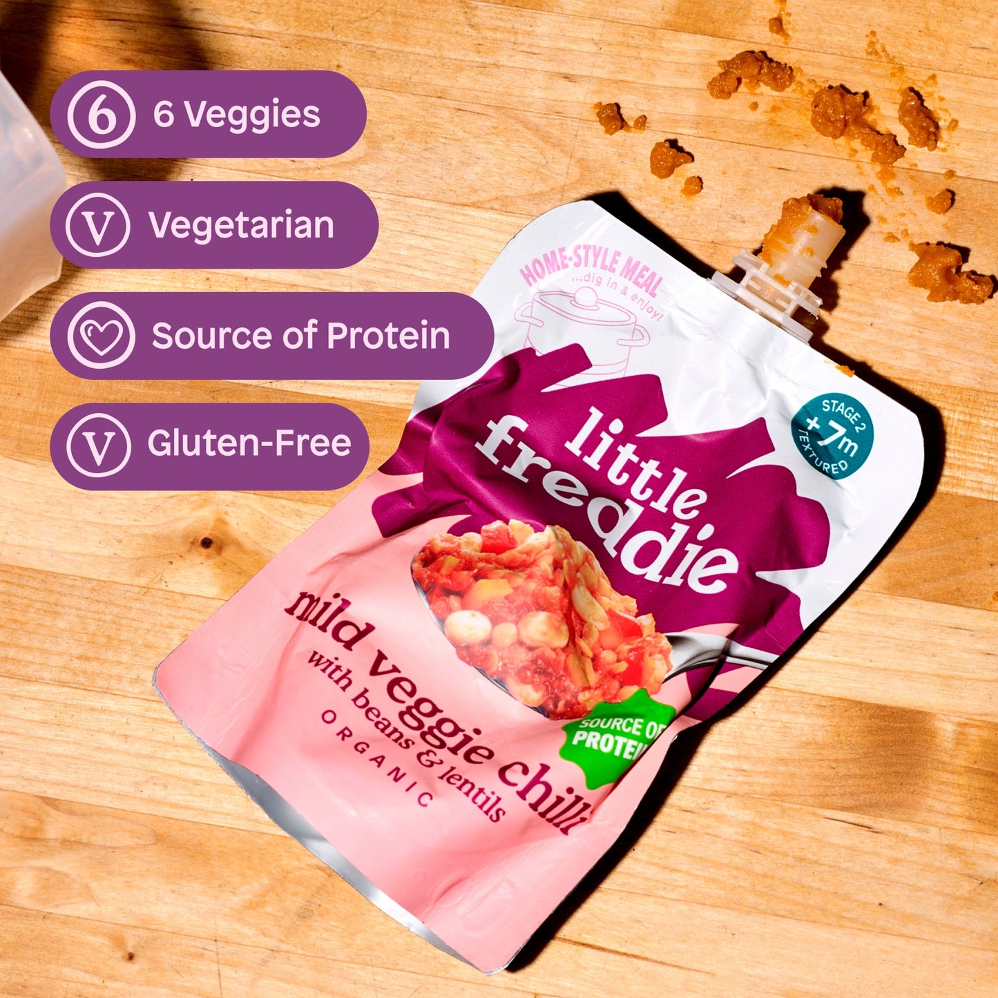 Little Freddie Organic Mild Veggie Chilli with Beans & Lentils Baby Food Pouch Single 7m+ 130g — image 5