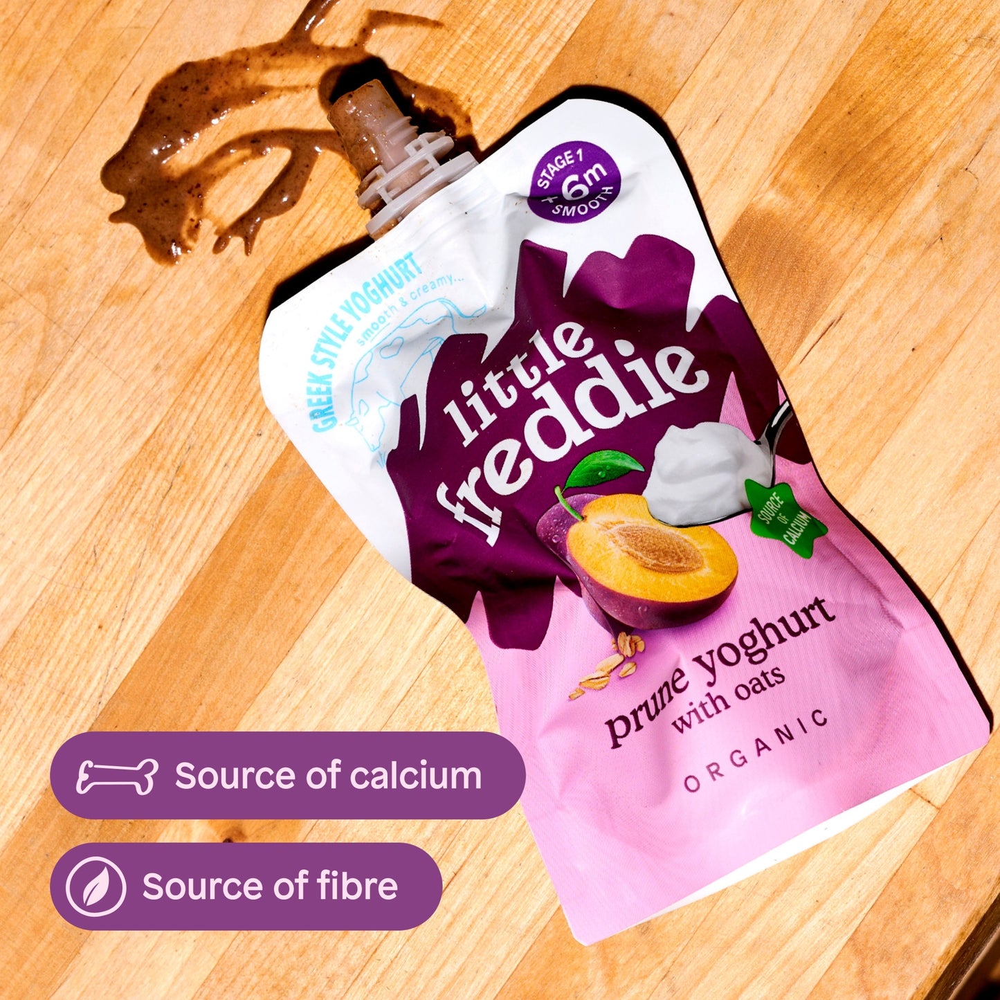 Little Freddie Organic Prune Greek Style Yoghurt with Oats Baby Food Pouch 6+ Months 100g — image 5