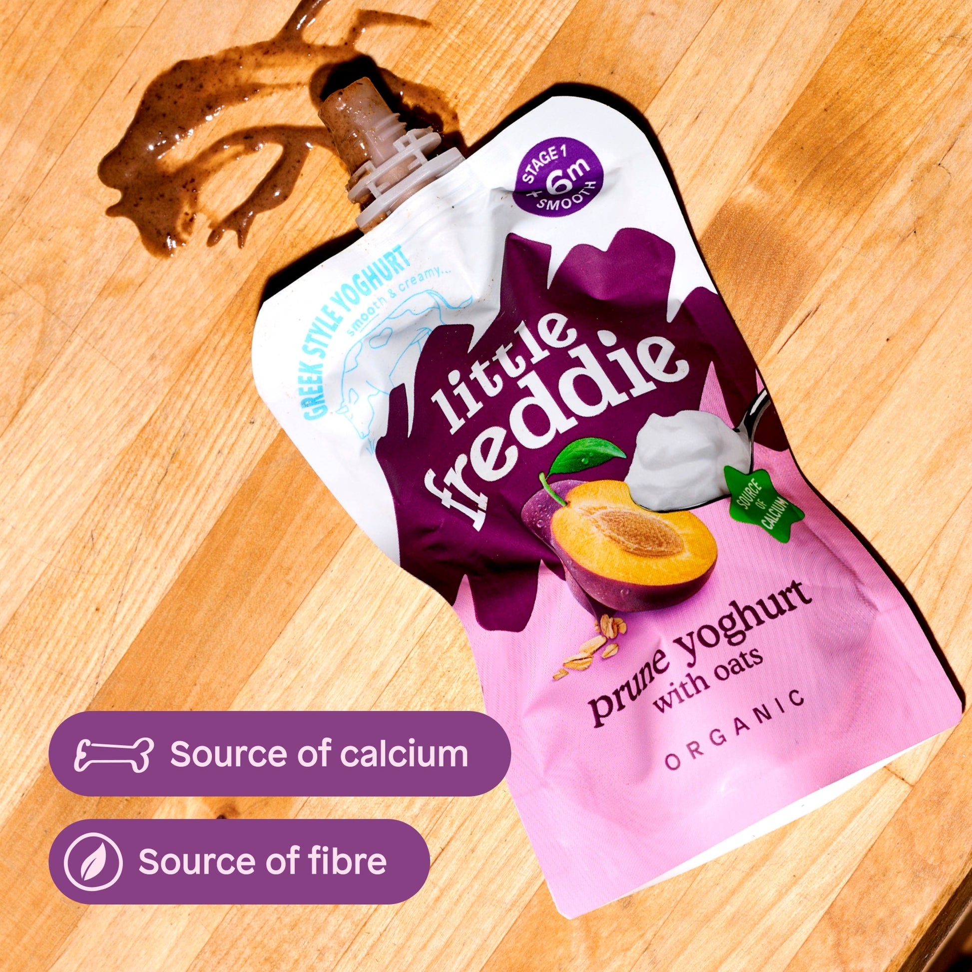 Little Freddie Organic Prune Greek Style Yoghurt with Oats Baby Food Pouch 6+ Months 100g — image 5