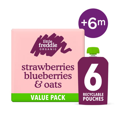 Little Freddie Organic Strawberries, Blueberries & Oats Baby Food Pouch Multipack 6+ Months 6 x 100g — image 1