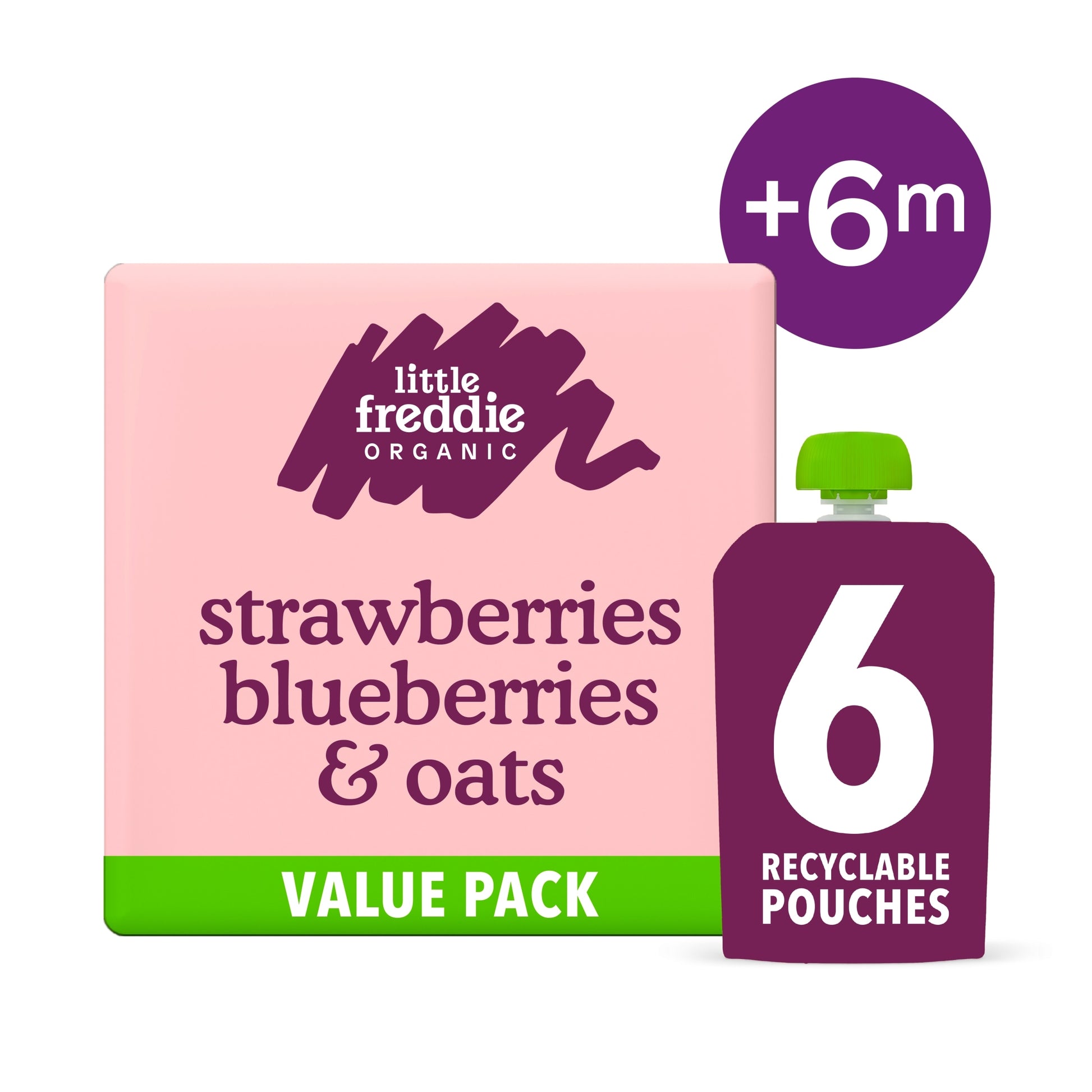 Little Freddie Organic Strawberries, Blueberries & Oats Baby Food Pouch Multipack 6+ Months 6 x 100g — image 2