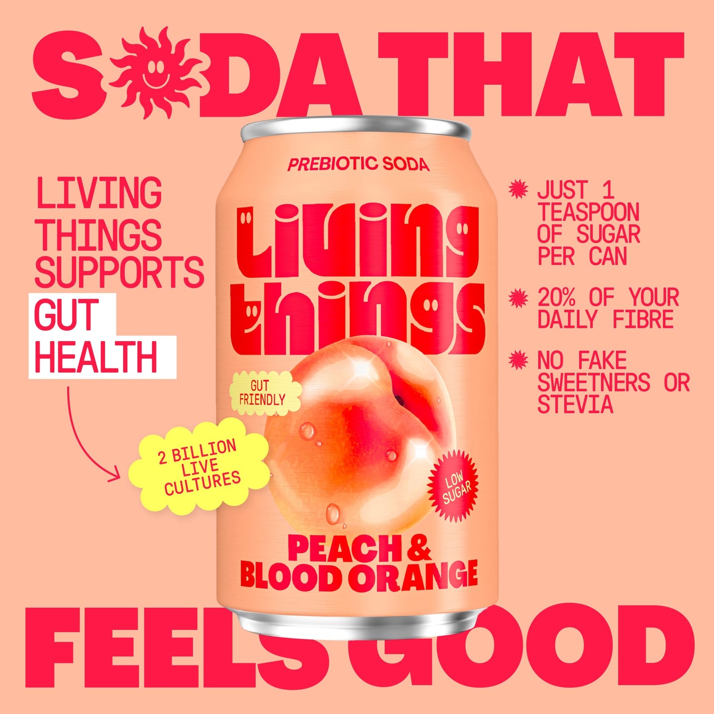 Living Things Peach & Blood Orange Soda 4x 330ml — image 3