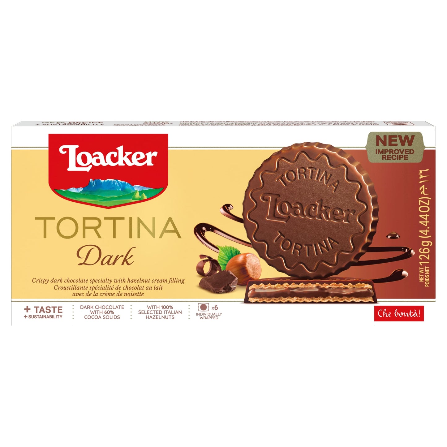 Loacker Tortina Dark Chocolate & Hazelnut Cream Wafer Rounds 6 x 21g — image 1