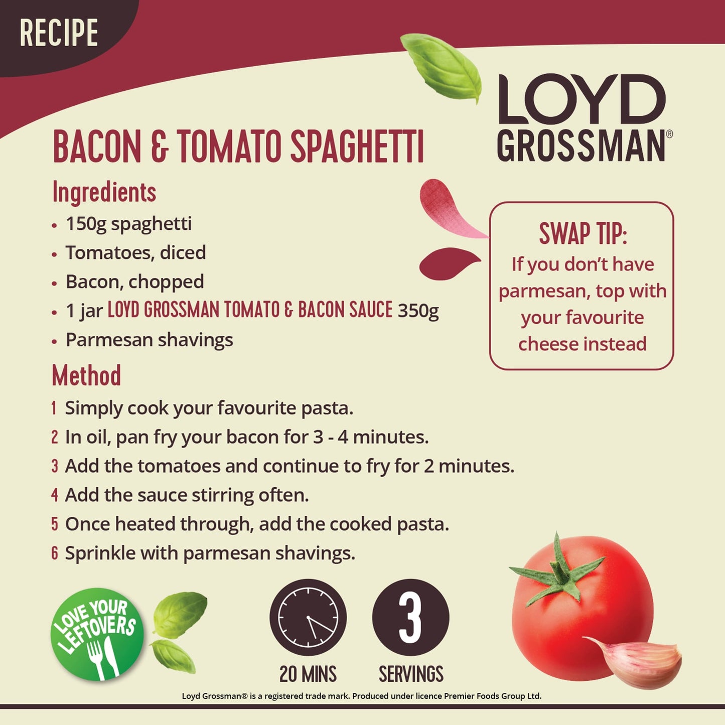 Loyd Grossman Smoky Bacon Tomato Pasta Sauce 350g — image 3