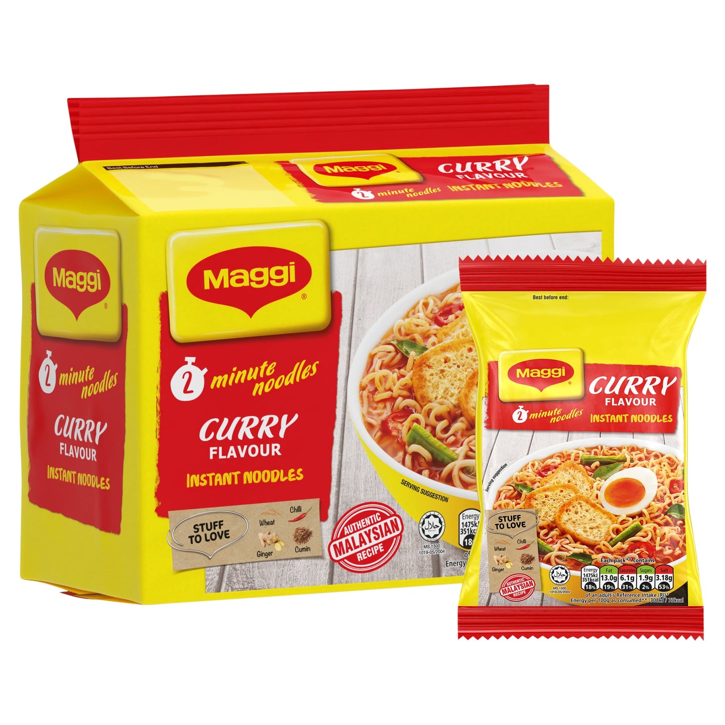 Maggi 2-Minute Instant Noodles - Curry Flavour 5x79g — image 1
