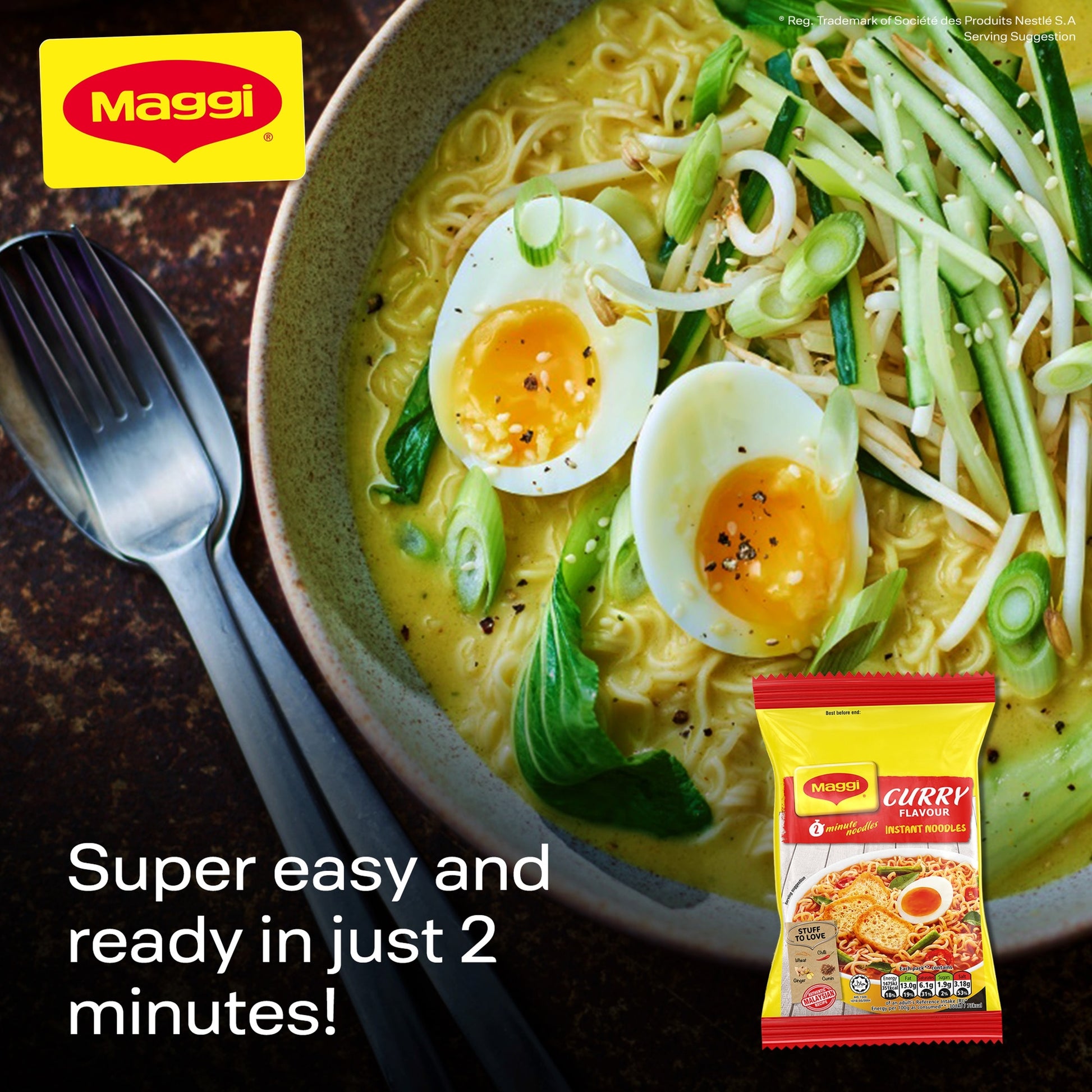 Maggi 2-Minute Instant Noodles - Curry Flavour 5x79g — image 2