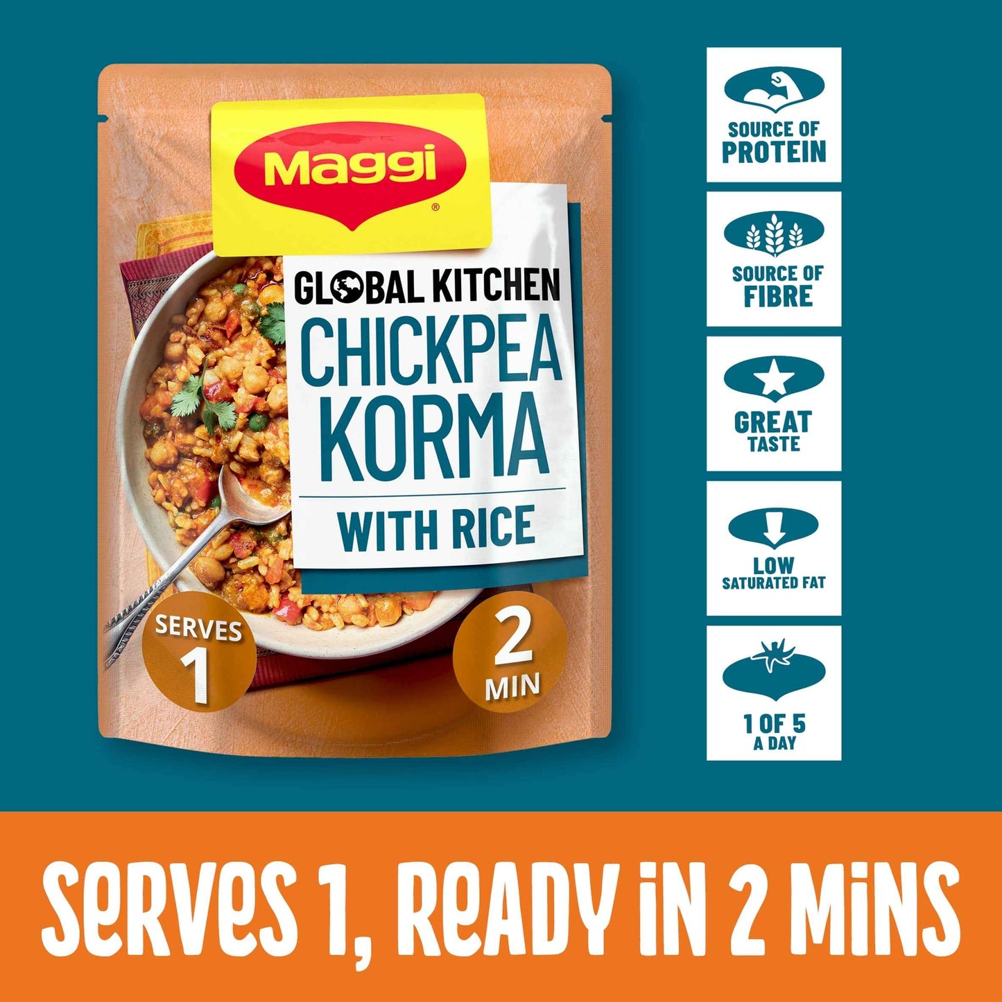 Maggi Global Kitchen Chickpea Korma With Rice Ready Meal 260g
