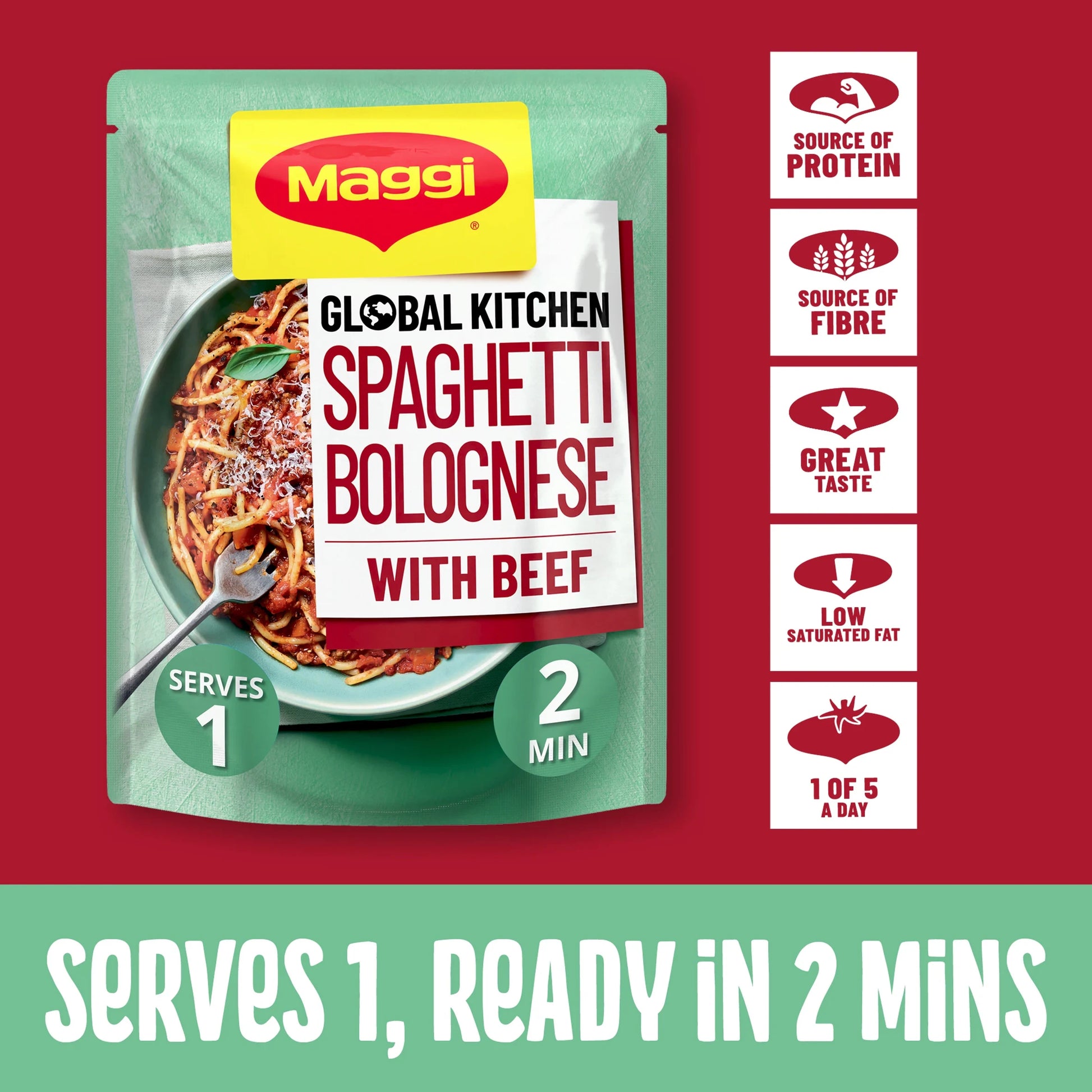 Maggi Global Kitchen Spaghetti Bolognese with Beef Ready Meal 260g — image 3