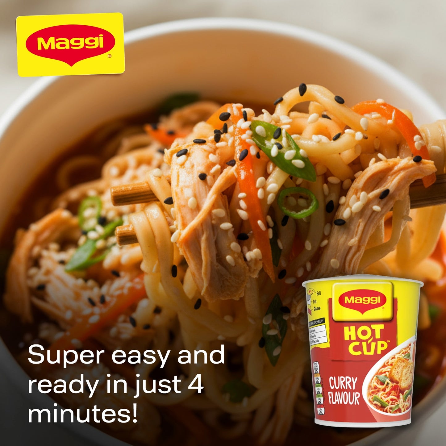 Maggi Hot Cup Noodles - Curry Flavour 59.2g — image 3