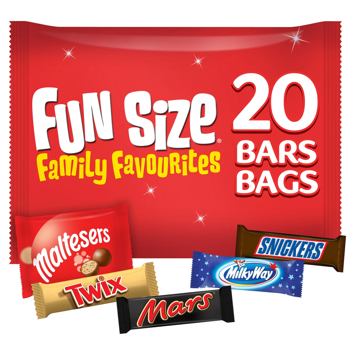 Mars, Snickers, Milky Way, Maltesers, Twix Family Favourites Funsize 20 Bags/Bars 358g — image 1