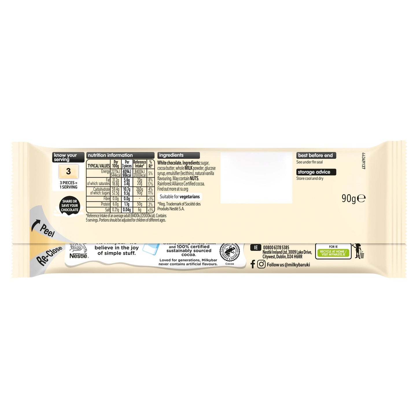 Milkybar White Chocolate Sharing Bar 90g — image 3