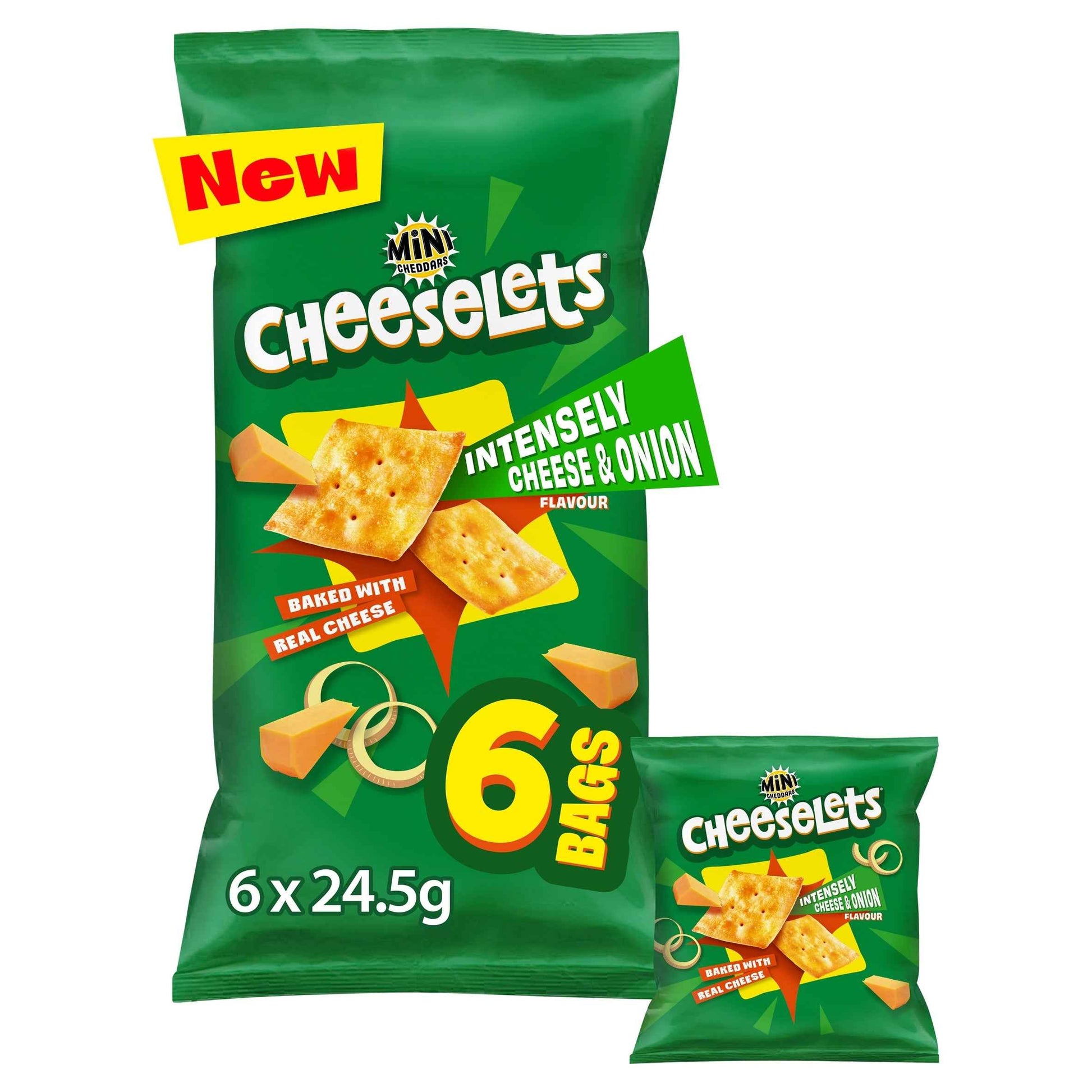 MINI CHEDDARS Cheeselets Cheese & Onion Baked Snacks 6 X 24.5g