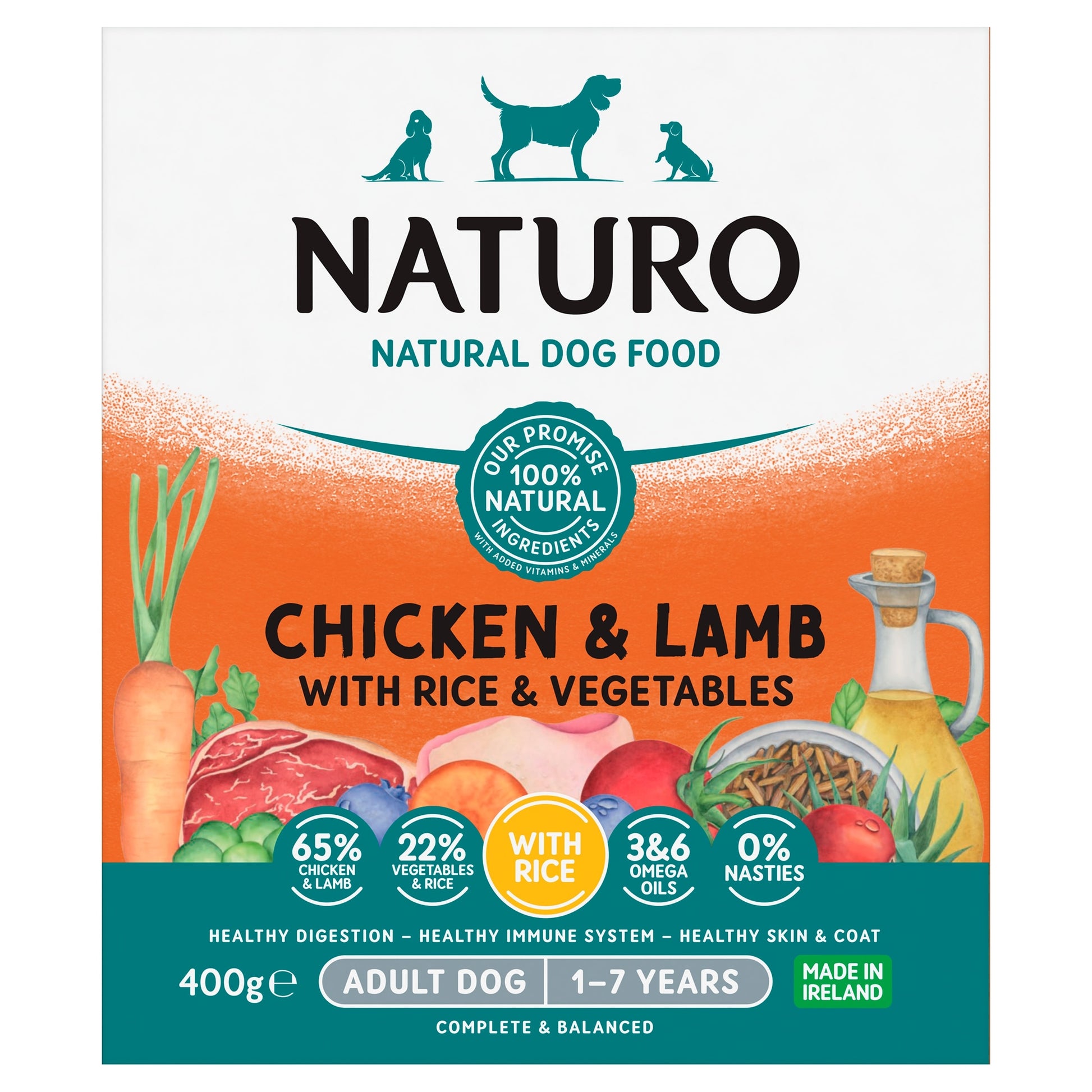 Naturo Adult Chicken Lamb Rice Vegetable Dog Food Tray 400G — image 1