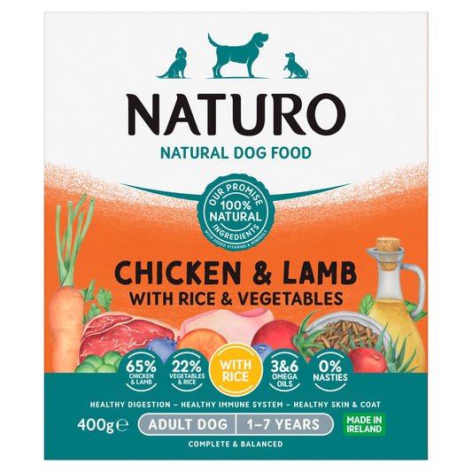Naturo Adult Chicken Lamb Rice Vegetable Dog Food Tray 400G — image 1
