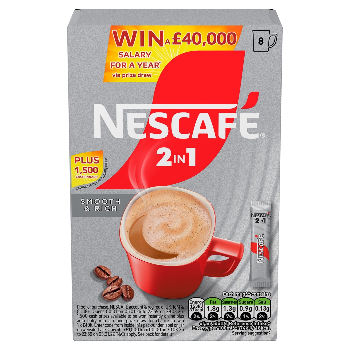 Nescafe 2 in 1 Coffee Sachets 8 x 9g (72g) — image 2