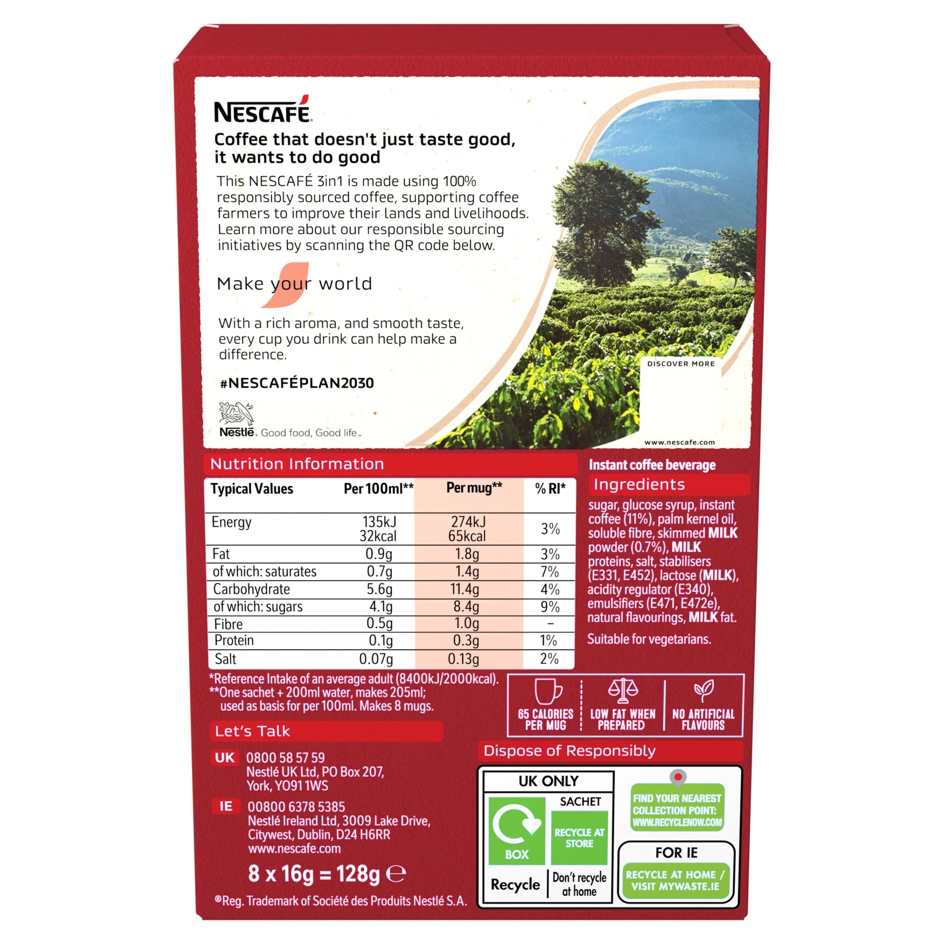Nescafe 3 in 1 Original Coffee Sachets 8 x 16g — image 2