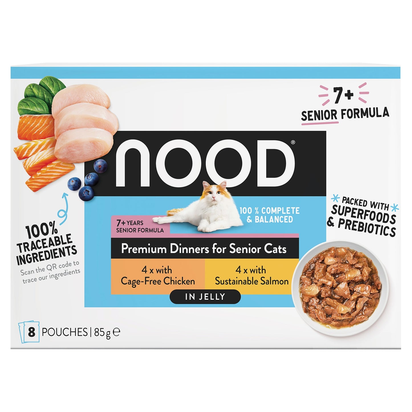 Nood Cat 7+ Senior Dinner Chicken Salmon In Jelly 8X85g — image 1